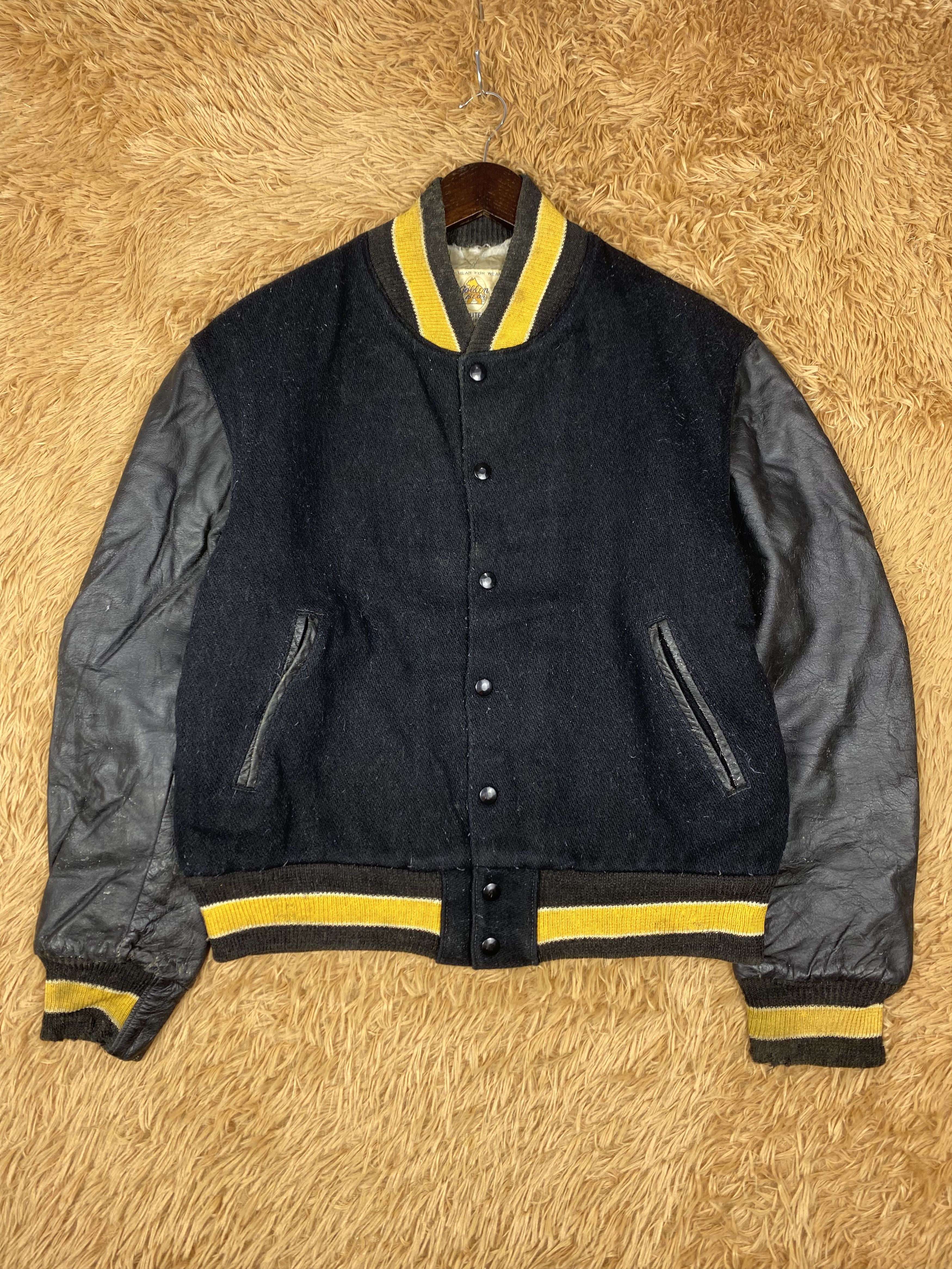 Vintage Golden Bear Sleeve Leather Varsity Jacket DJ0442