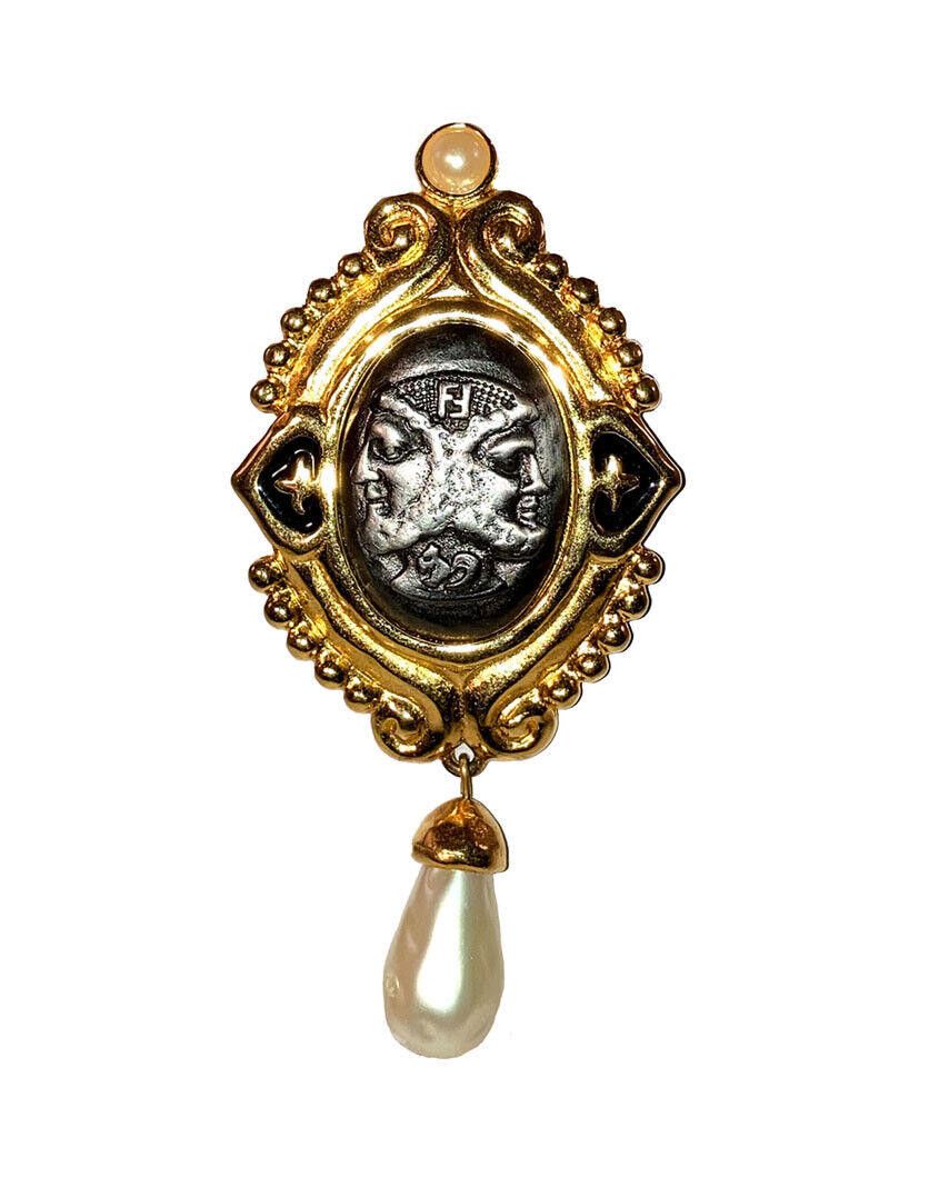 Fendi Fendi Janus Inspired Two Tone Brooch with Simulated Pearls Size ONE SIZE - 1 Thumbnail