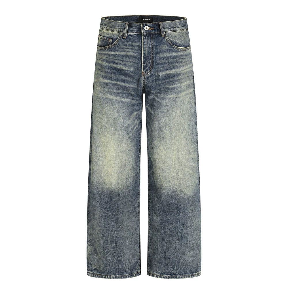 Men's distressed wide-leg casual punk vintage washed jeans