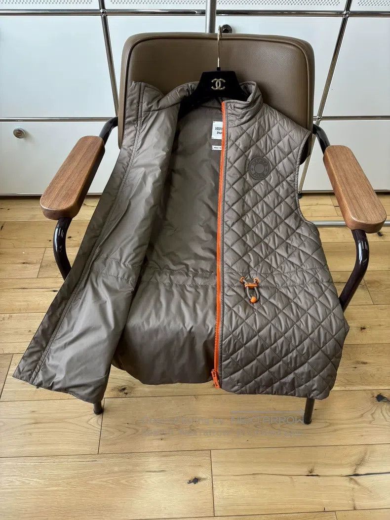 Hermes Hermes Elephant Grey and Orange Diamond Quilted Padded Ves Size XS / US 0-2 / IT 36-38 - 9 Thumbnail