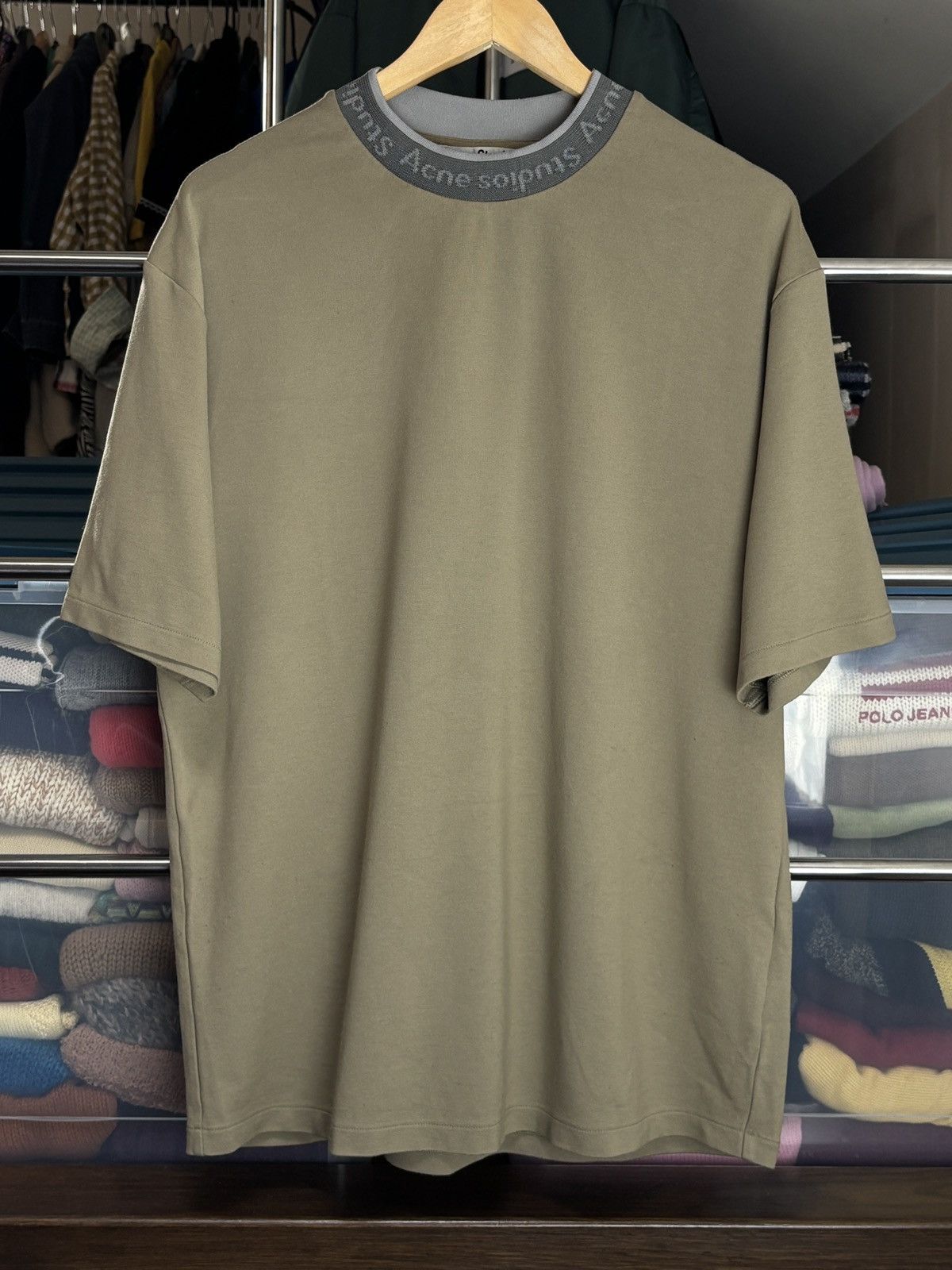 Acne Studios Acne Studios Green Olive Collar Logo Oversize Rare T-Shirt Size US S / EU 44-46 / 1 - 1 Thumbnail