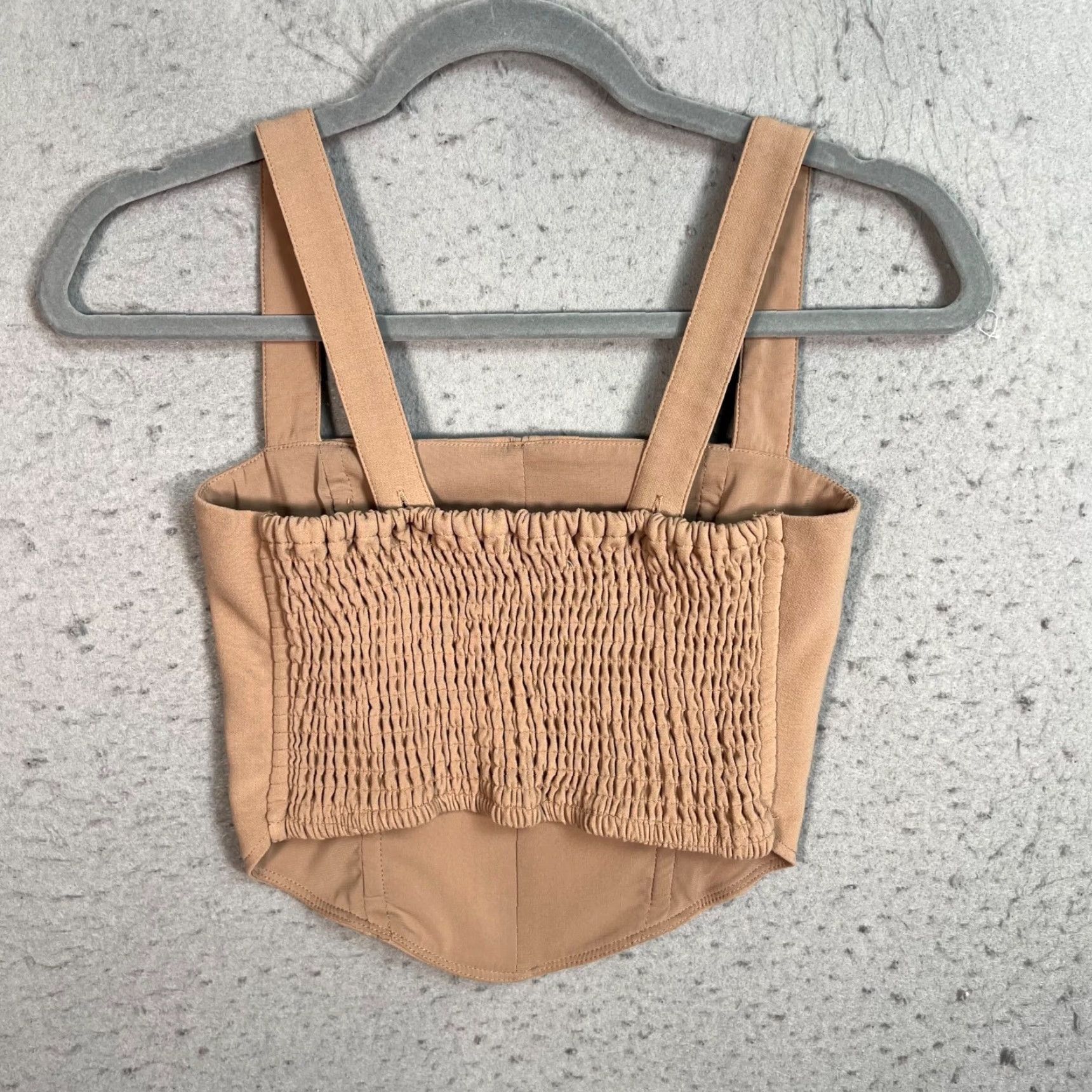 Abercrombie & Fitch Abercrombie & Fitch Womens XS Tan Strap Corset Top Polyester Blend Smocked Back Tank Cropped Sleeveless Square Neck Casual Size XS / US 0-2 / IT 36-38 - 2 Thumbnail