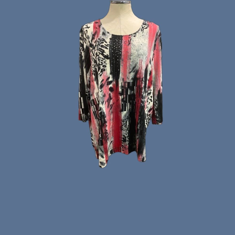Vintage VINTAGE CJ Banks Womens Lightweight Tunic Sweater Embellished Red Black 3X Pullover Size XXL / US 16-18 / IT 52-54 - 1 Thumbnail