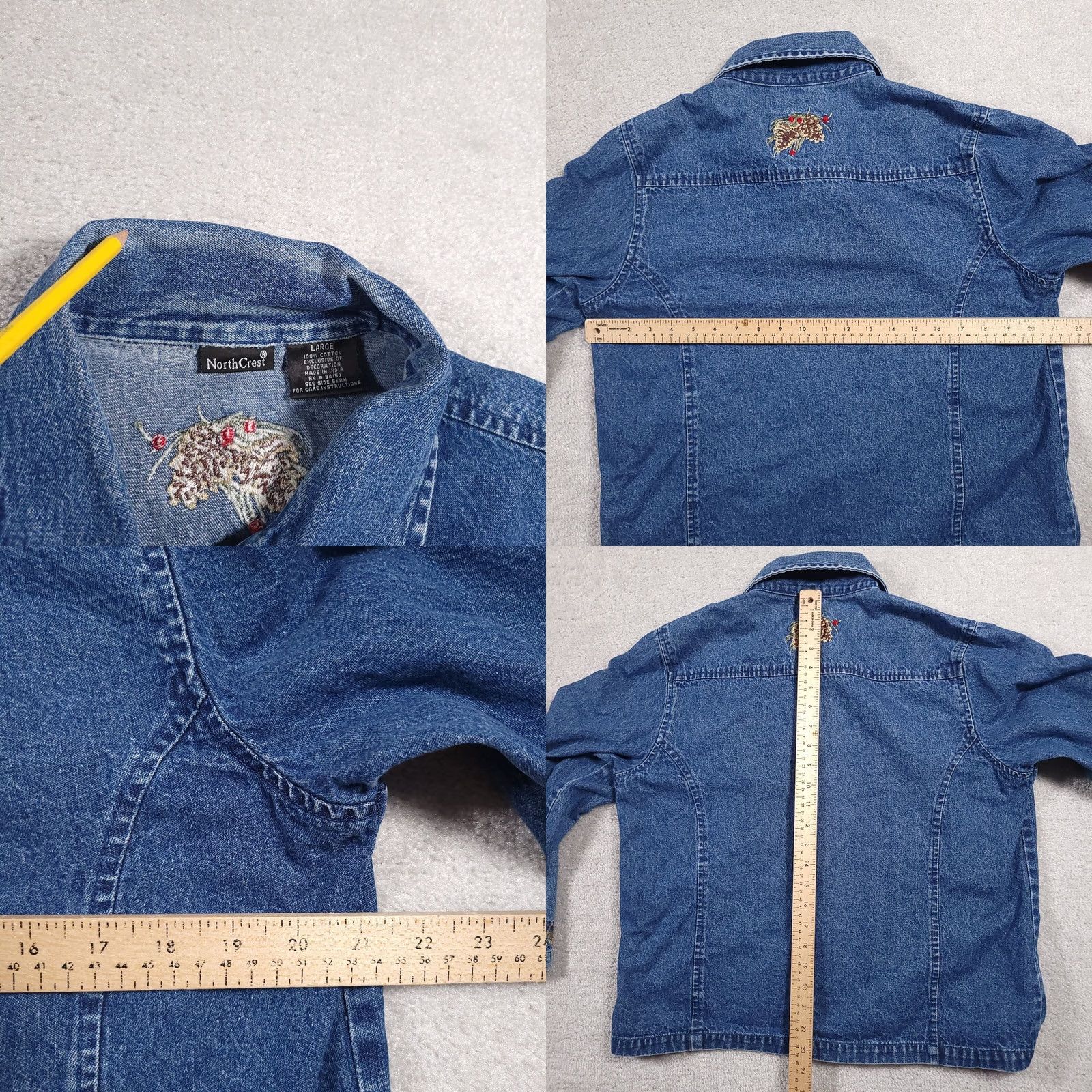 Denime NorthCrest Button Up Denim Jacket Shirt Women's Large Embroidered Collared Size L / US 10 / IT 46 - 8 Thumbnail