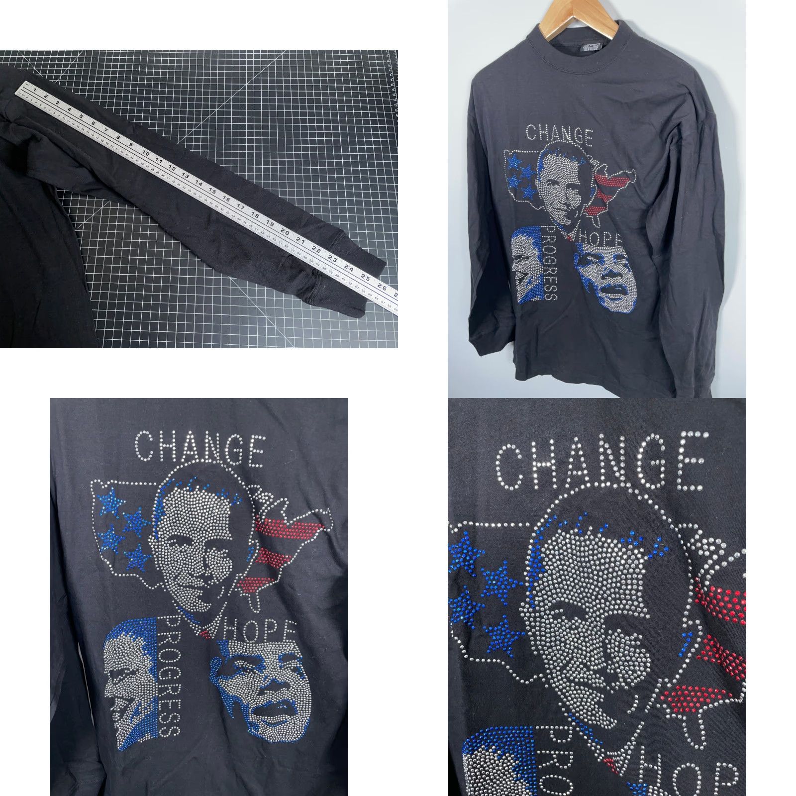 Vintage VINTAGE Barack Obama Rhinestone T-Shirt Long Sleeve Adult 2XL Black USA Made 2000s Hip Hop Retro Men Shirt Size US XXL / EU 58 / 5 - 8 Thumbnail