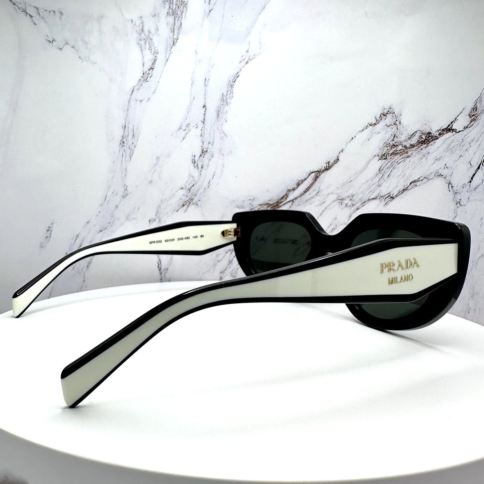 Prada New PRADA Sunglasses Black White Gold Symbole Oval Cat Eye Size ONE SIZE - 15 Thumbnail