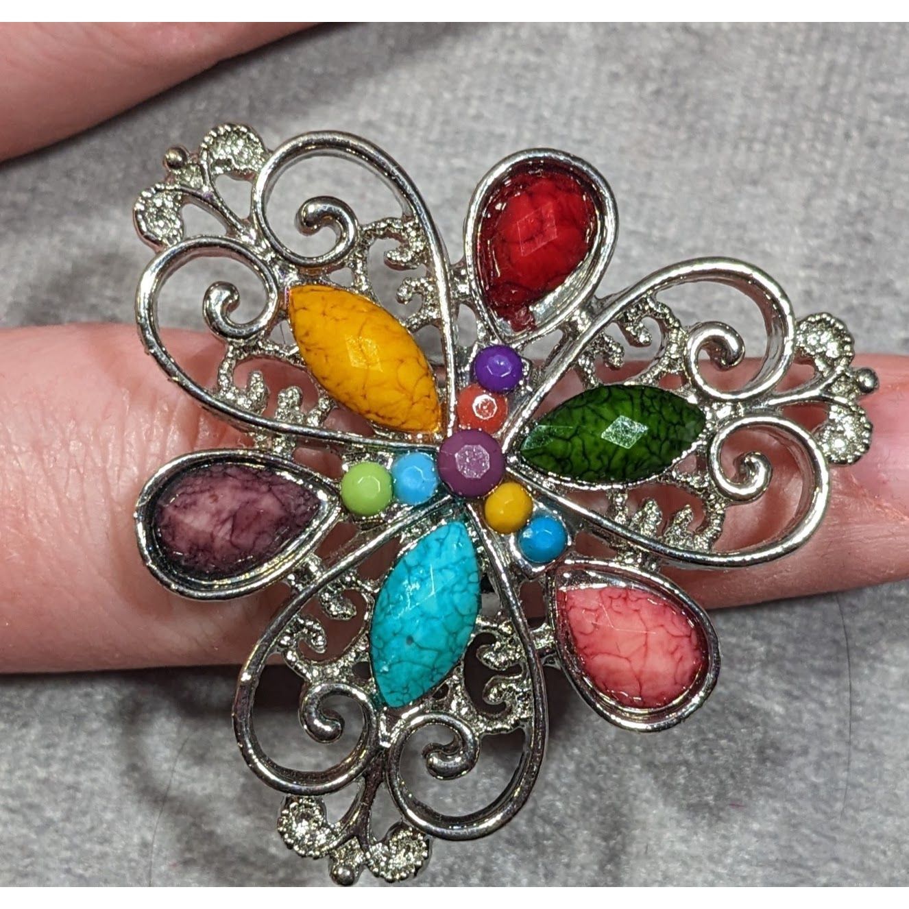 Other Rainbow Fairycore Floral Gemmed Statement Ring Adjustable Si Size ONE SIZE - 10 Thumbnail