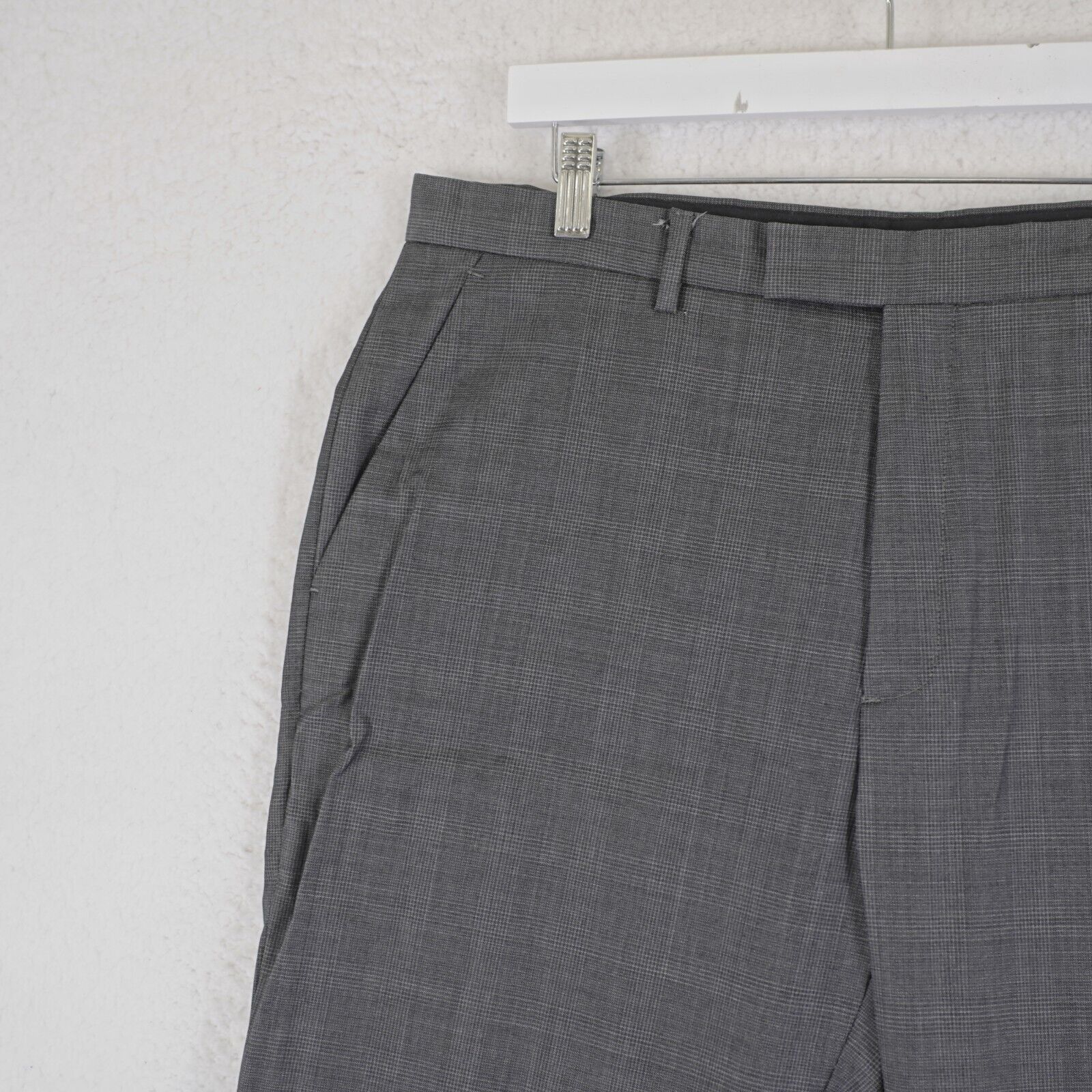 Calvin Klein Calvin Klein Gray Wool Plaid Mid Rise Flat Front Dress Pants Size 36R - 2 Thumbnail
