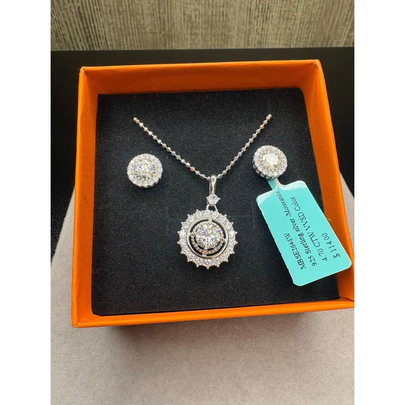 Jewelry 21" Necklace & earring set in 925 Silver, 8+ct of Moissanite Size ONE SIZE - 1 Thumbnail