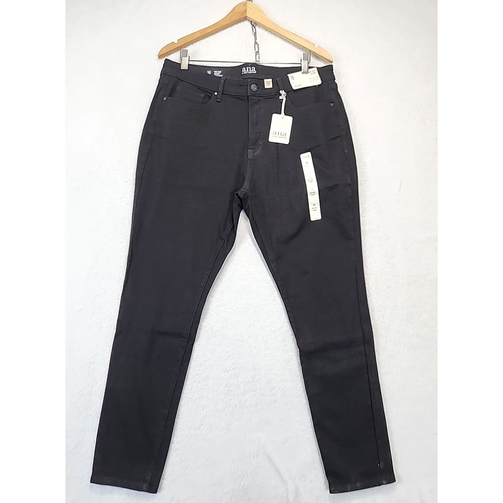 Denime A.N.A Jeans Women's Size 16 Black Mid Rise Skinny Denim 5-Pocket Stretch Seat Zipper Button Comfortable Size 38" / US 16 / IT 52 - 4 Thumbnail