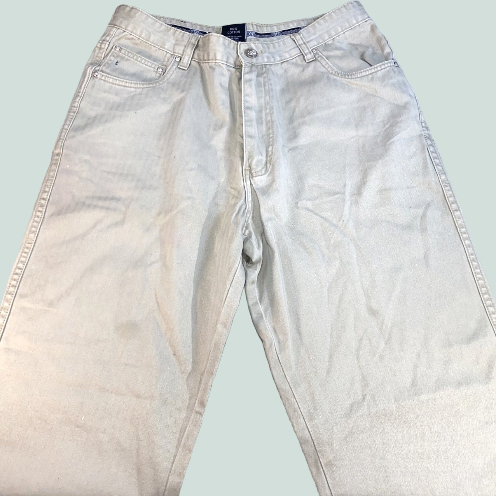 Vintage MAXINI Jeans Chino Pants Zipper Fly 100% Cotton Men’s Actual Size 31x29 Beige 5-Pocket Design Regular Men Size US 31 - 1 Thumbnail