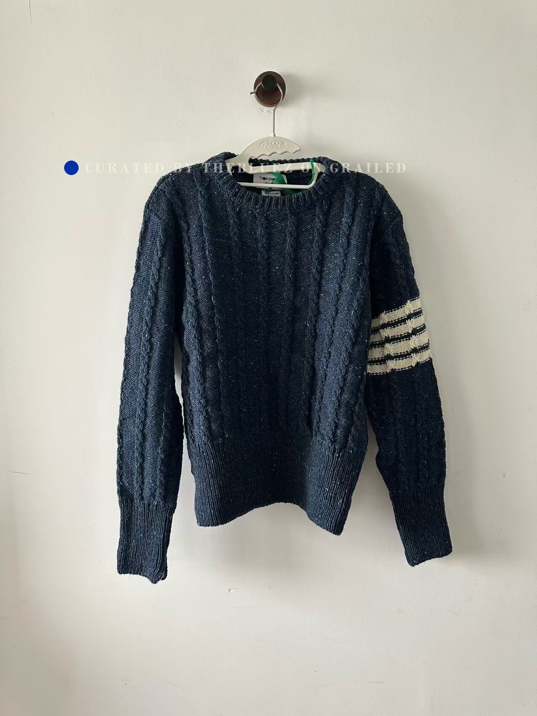 Thom Browne Thom Browne Blue Cable Knit Wool Sweater Size US XL / EU 56 / 4 - 1 Thumbnail