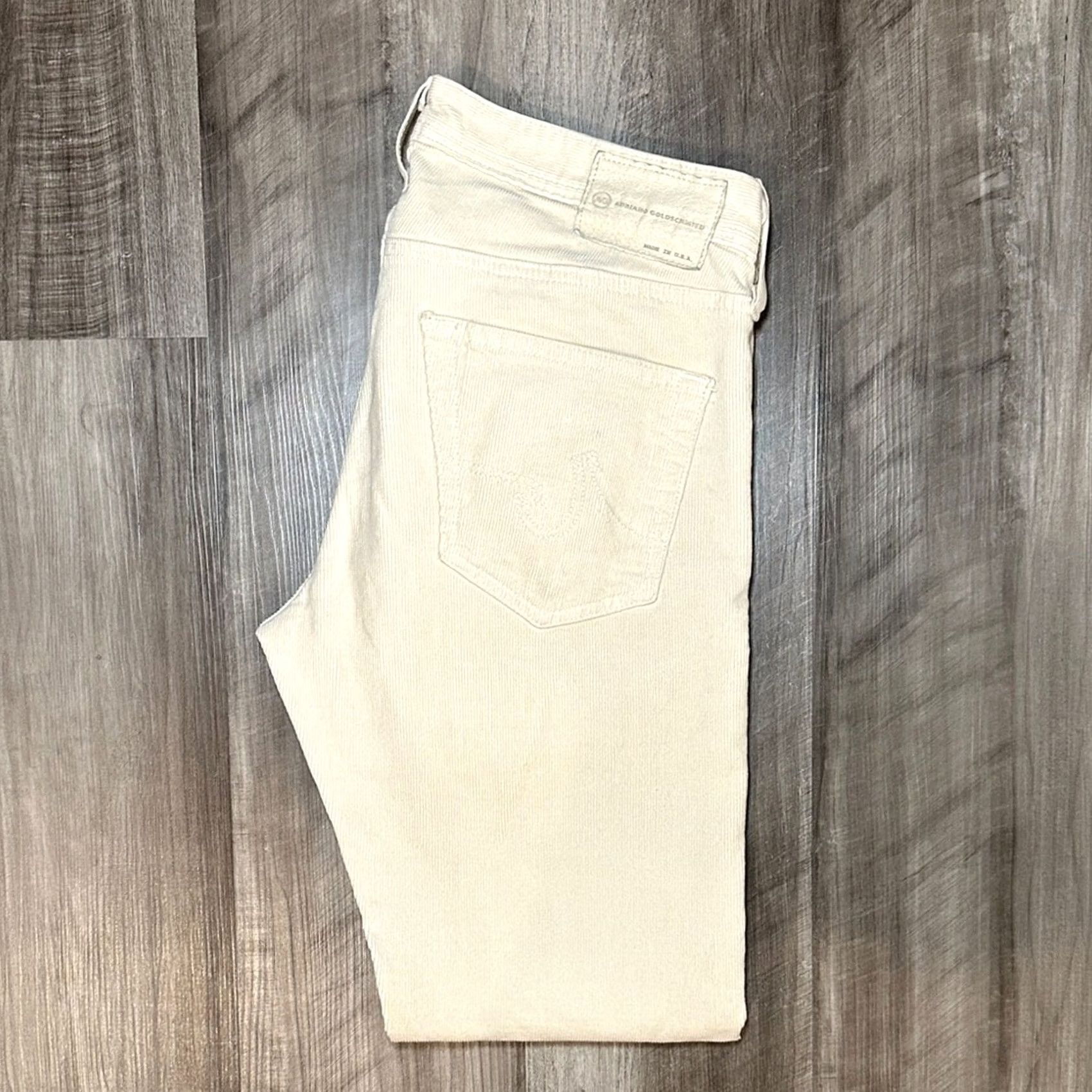 Vintage AG Adriano Goldschmied The Matchbox Slim Straight Corduroy Jeans - 31 Men Regular 30 Inseam Cream Khaki Chino MS9273 Size US 31 - 2 Thumbnail