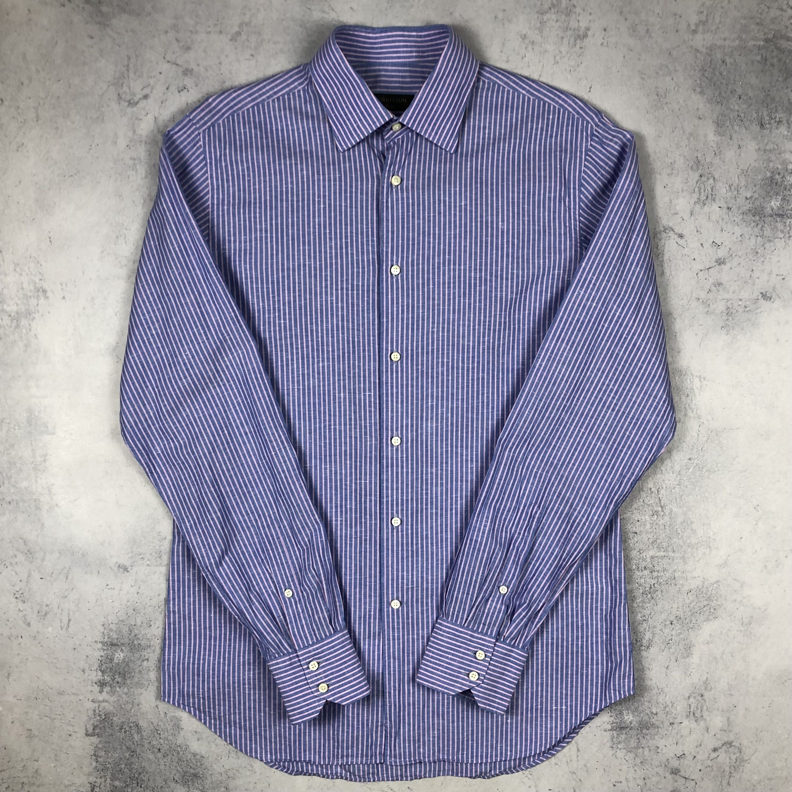 Corneliani Corneliani Striped Cotton Flax Button-up Shirt Size US L / EU 52-54 / 3 - 1 Thumbnail