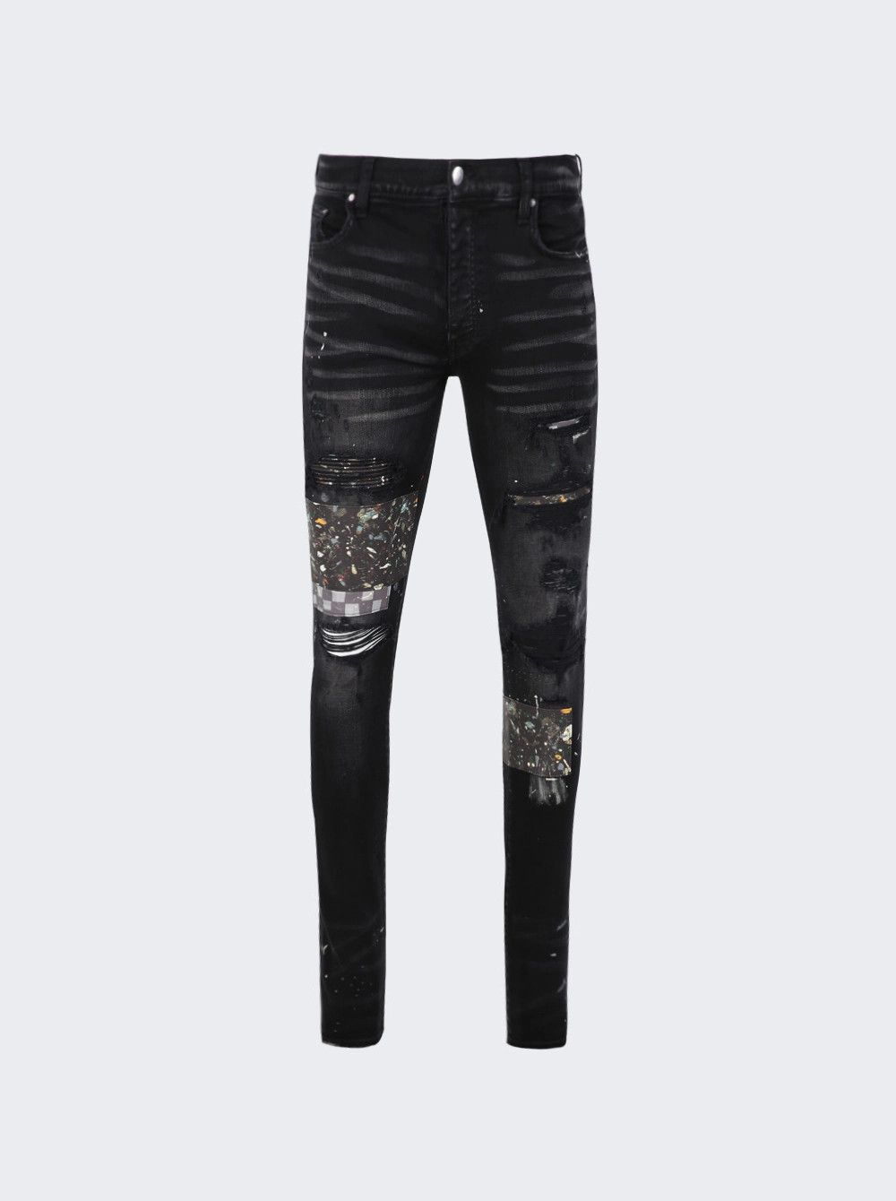 Amiri o1gr1nt0426 Artpatch Paint/Checker Jeans in Aged Black Size US 32 / EU 48 - 1 Thumbnail