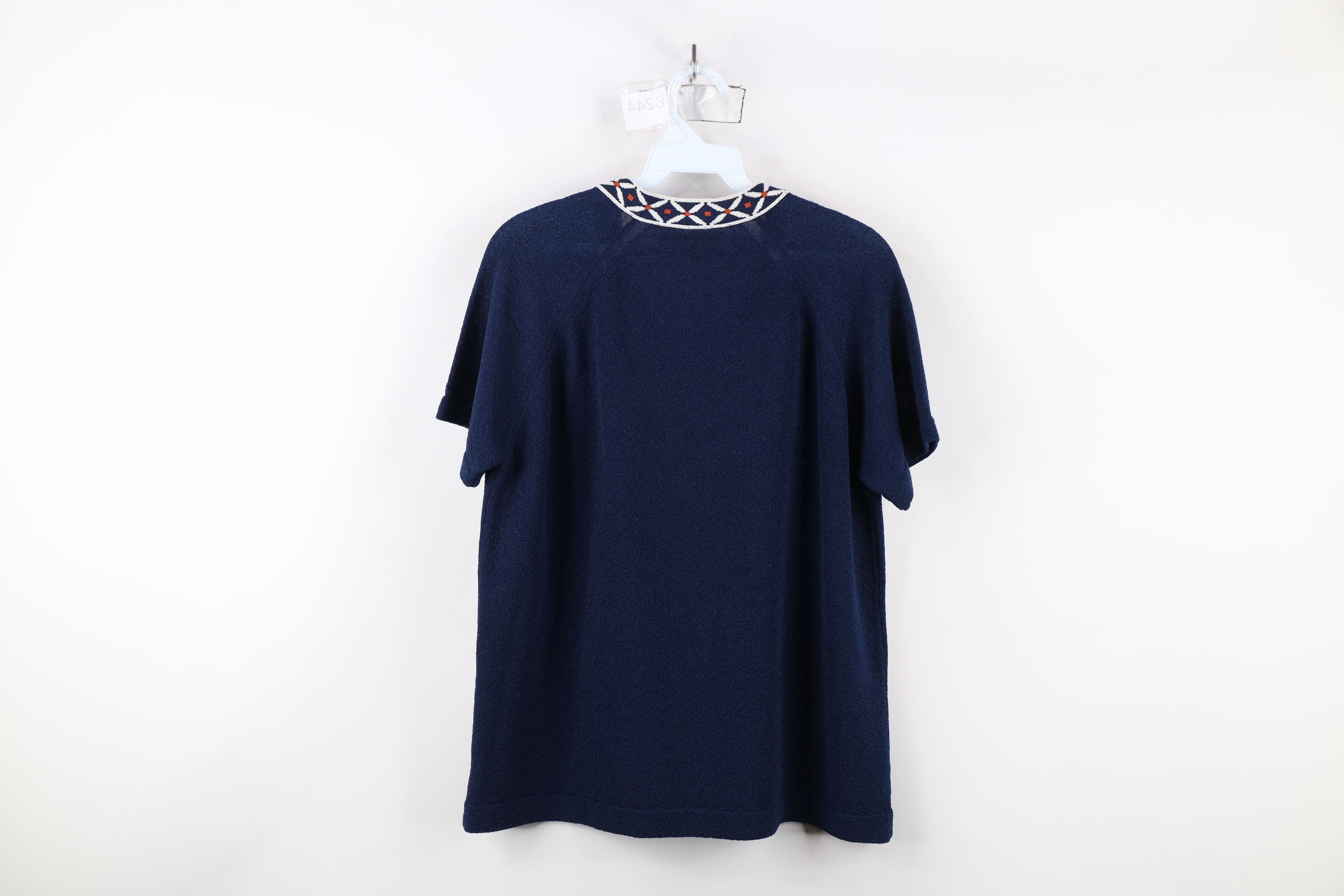 Vintage Vintage 70s Mid Century Modern MCM Flower Knit T-Shirt USA Size M / US 6-8 / IT 42-44 - 9 Thumbnail