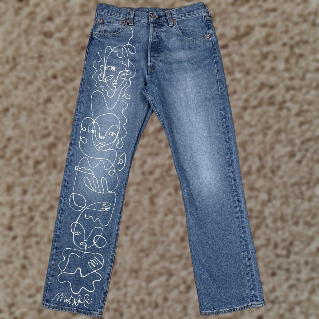 Levi's Levis Premium 501 93 Jeans Mens 32x32 Blue Straight Button Fly Abstract Graphic Size US 32 / EU 48 - 1 Thumbnail