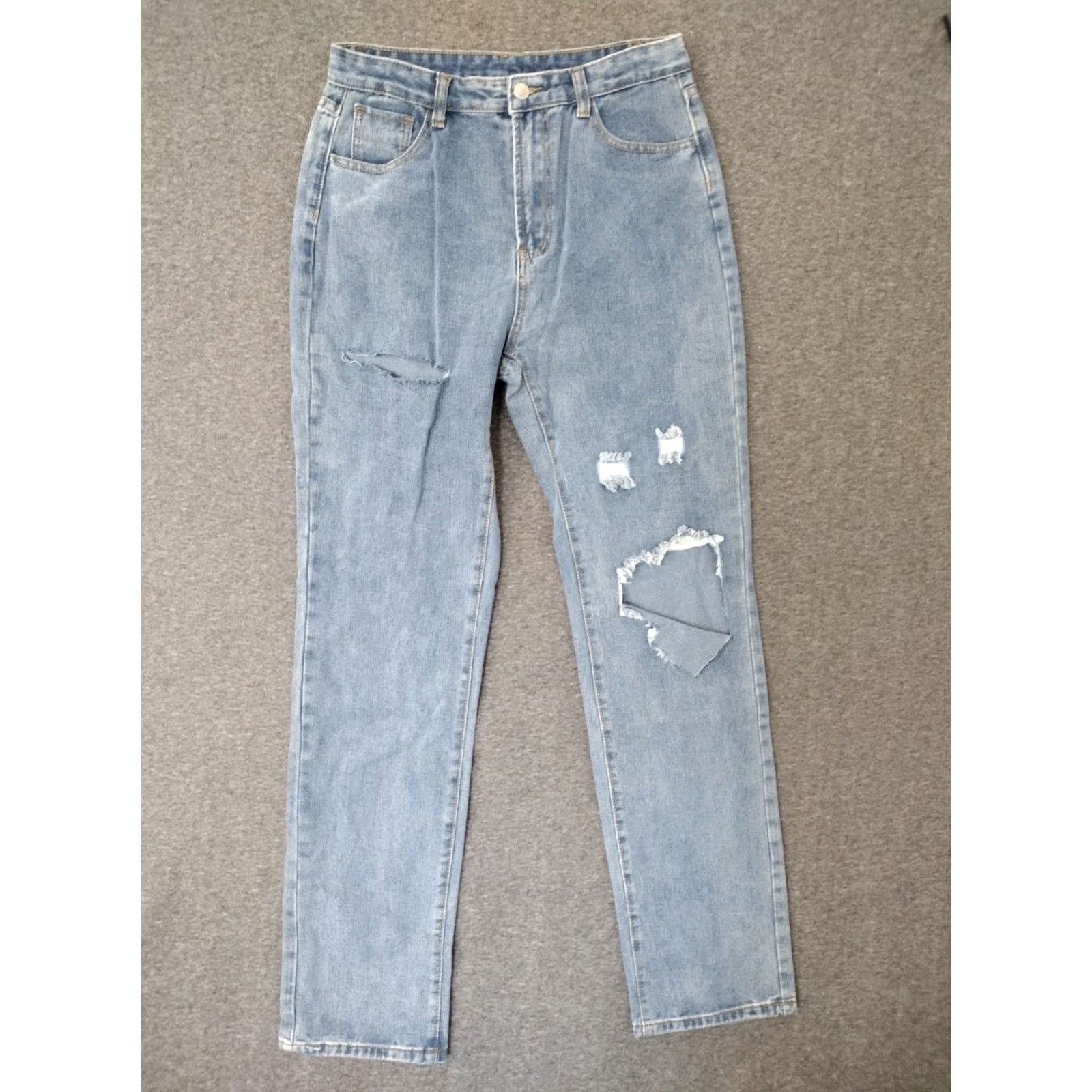 Vintage Jeans Blue Stone Wash Distressed High Rise Mom Jeans Womens L Size 30W 32IN Inseam 5-Pocket Denim Slim Size 36" / US 14 / IT 50 - 2 Thumbnail