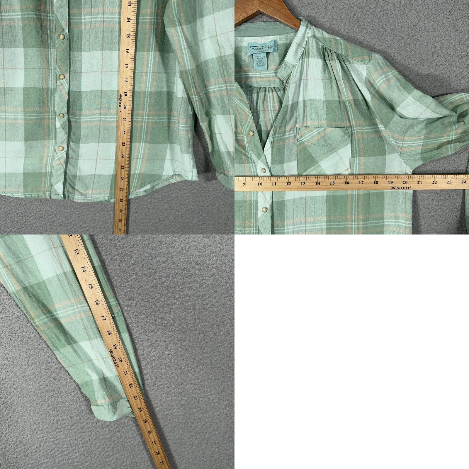 Vintage Tasha Polizzi Collection Pearl Snap Top Womens L Green Plaid Roll Tab Sleeve Western Shirt Size L / US 10 / IT 46 - 8 Thumbnail