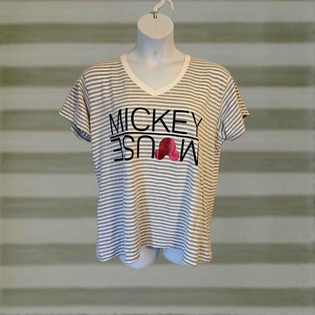 Disney Disney Store Mickey Mouse Shirt Women's 2XL White Gray Stripe Graphic Size XXL / US 16-18 / IT 52-54 - 1 Thumbnail