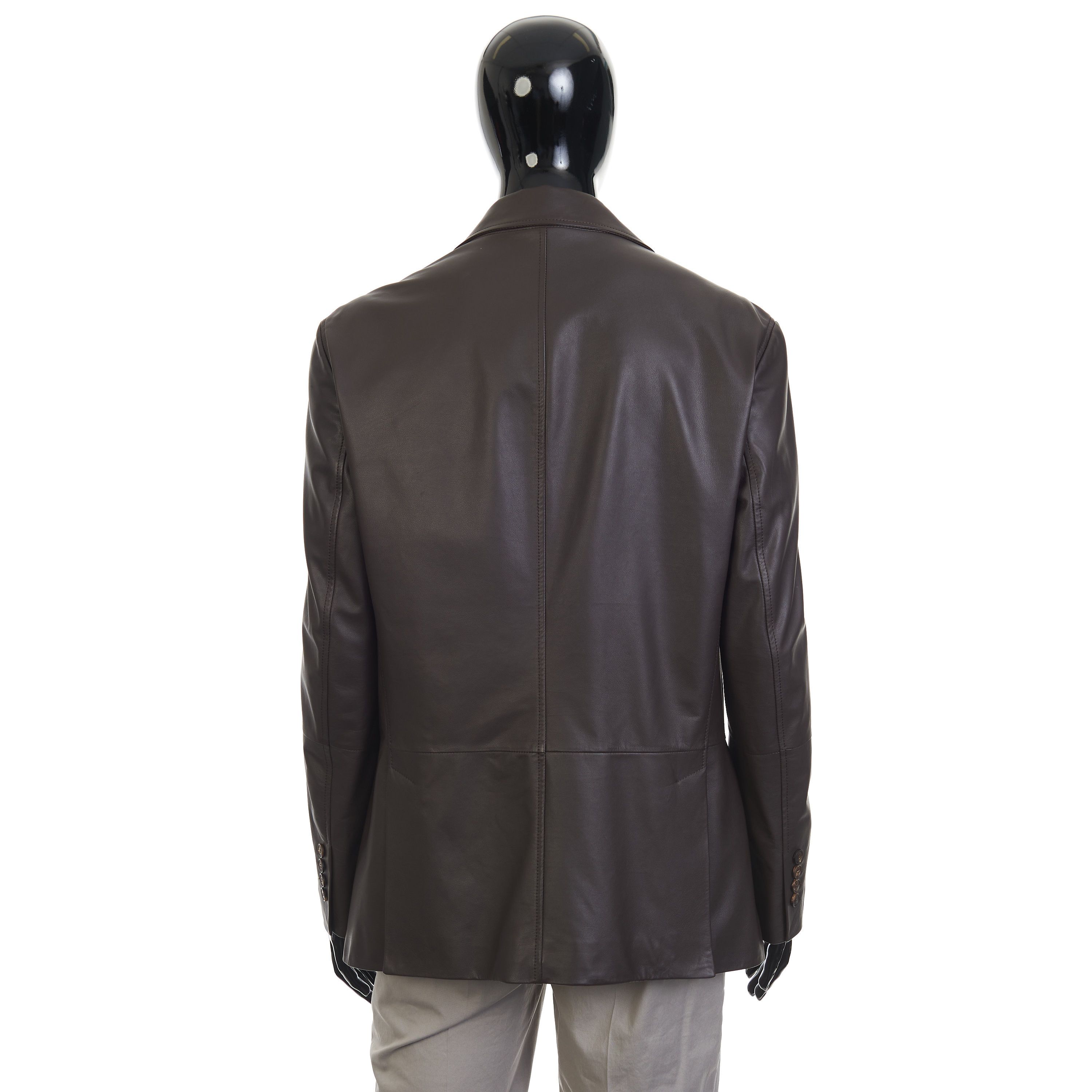 Brown Calfskin Leather Blazer Jacket Size L