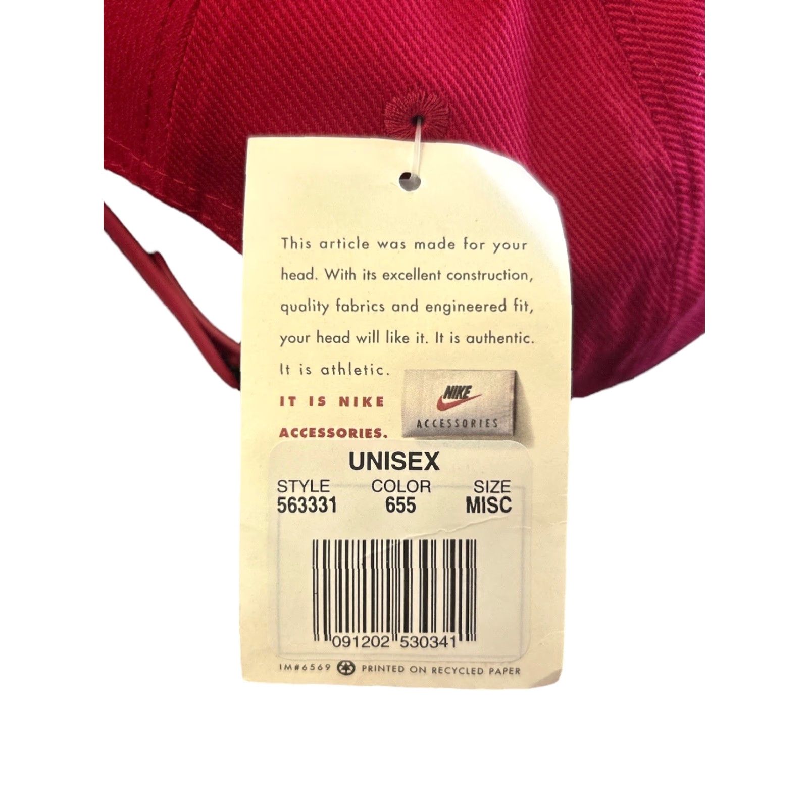 Nike VINTAGE Nike Hat Snapback Canvas Red 90s NWT Deadstock OSFA Men One Size White Tag Cap Fans Mens Size ONE SIZE - 3 Thumbnail