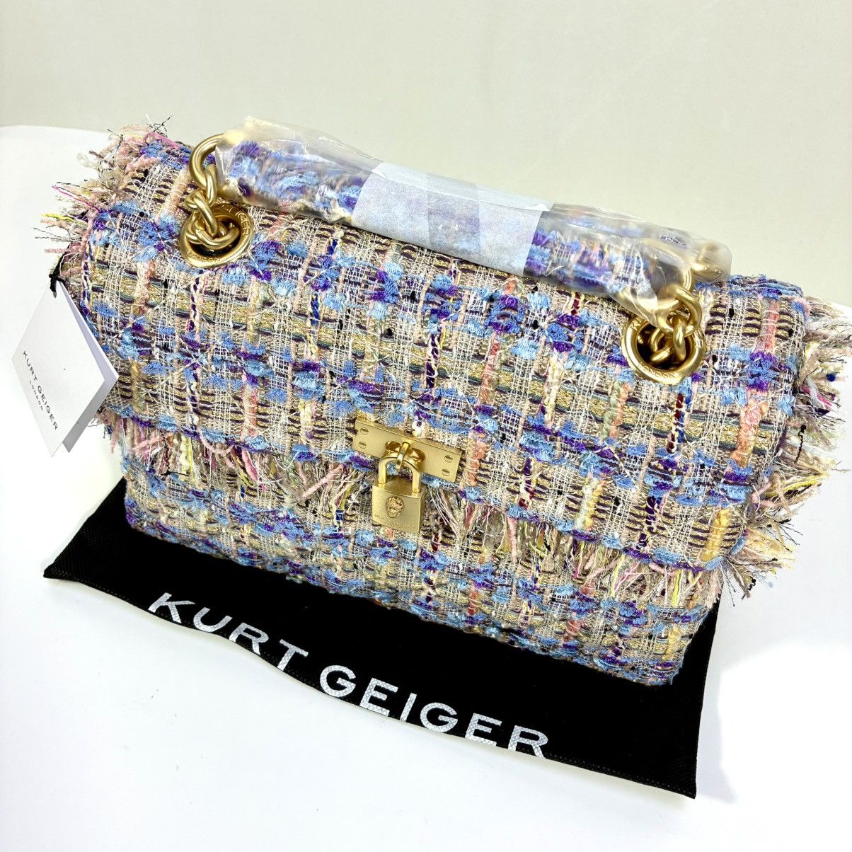 Kurt Geiger Kurt Geiger London Brixton Tweed Lock Bag Lilac NEW Shoulder Size ONE SIZE - 23 Thumbnail