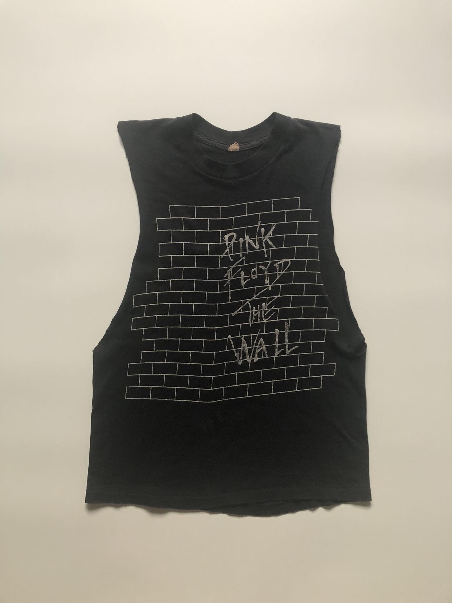 image of Art x Band Tees Vintage 80's Pink Floyd Cut Off Band Shirt in Black, Men's (Size XS)