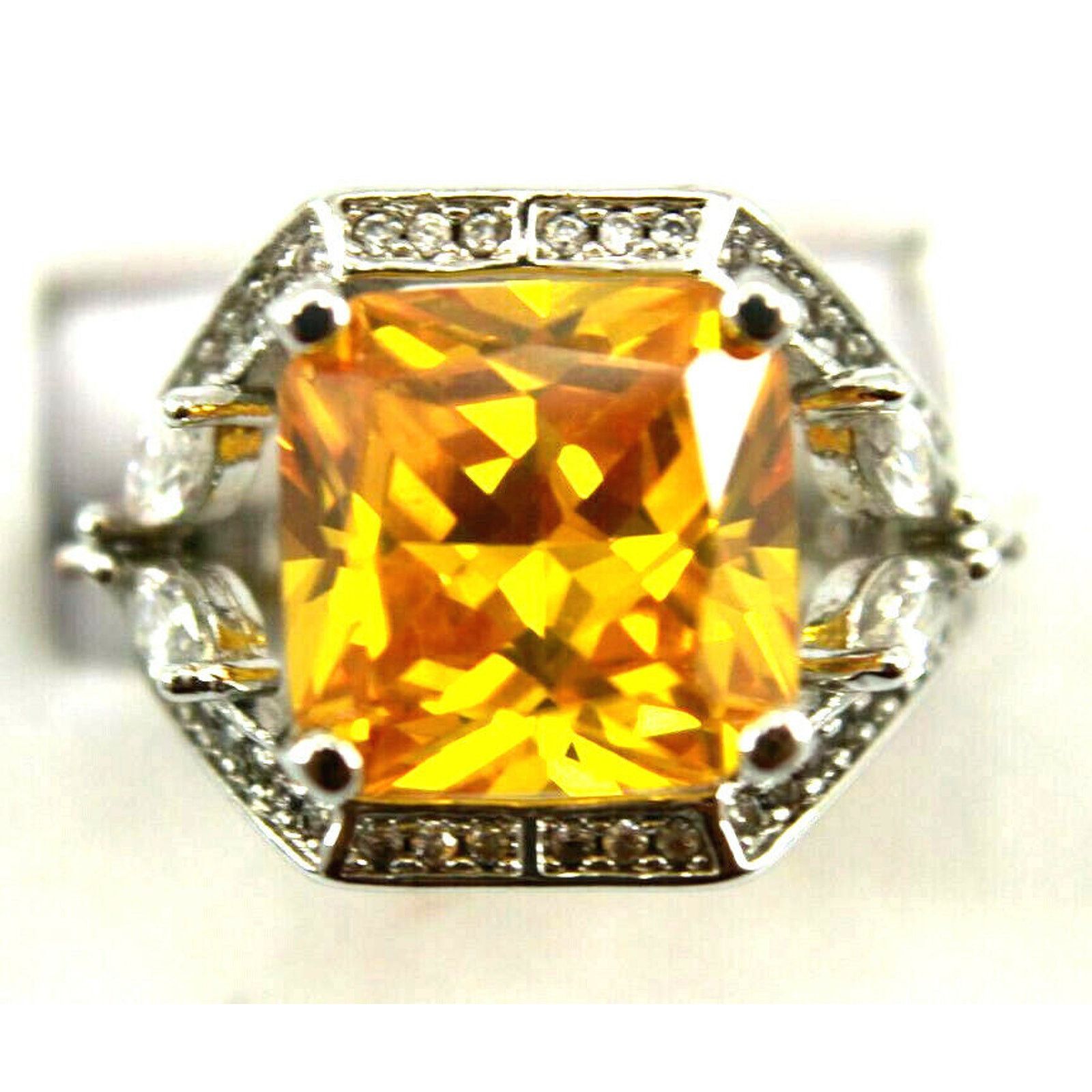 Other 925 Sterling Silver Ring • Square Cut CZ Faux Citrine •Sz7 Size ONE SIZE - 1 Thumbnail
