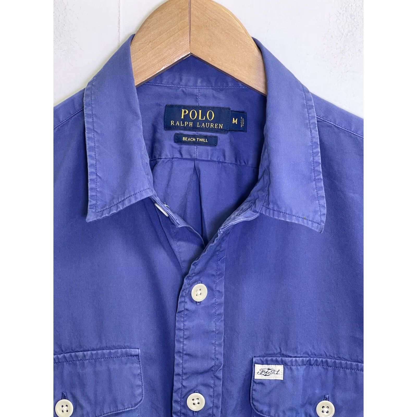 VINTAGE Polo Ralph Lauren Beach Twill Shirt Men Medium Blue Cotton