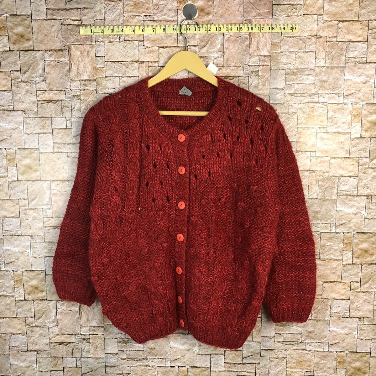 Japanese Brand Piele Red Patterned knitted Cardigan japan #A373 Size S / US 4 / IT 40 - 1 Thumbnail