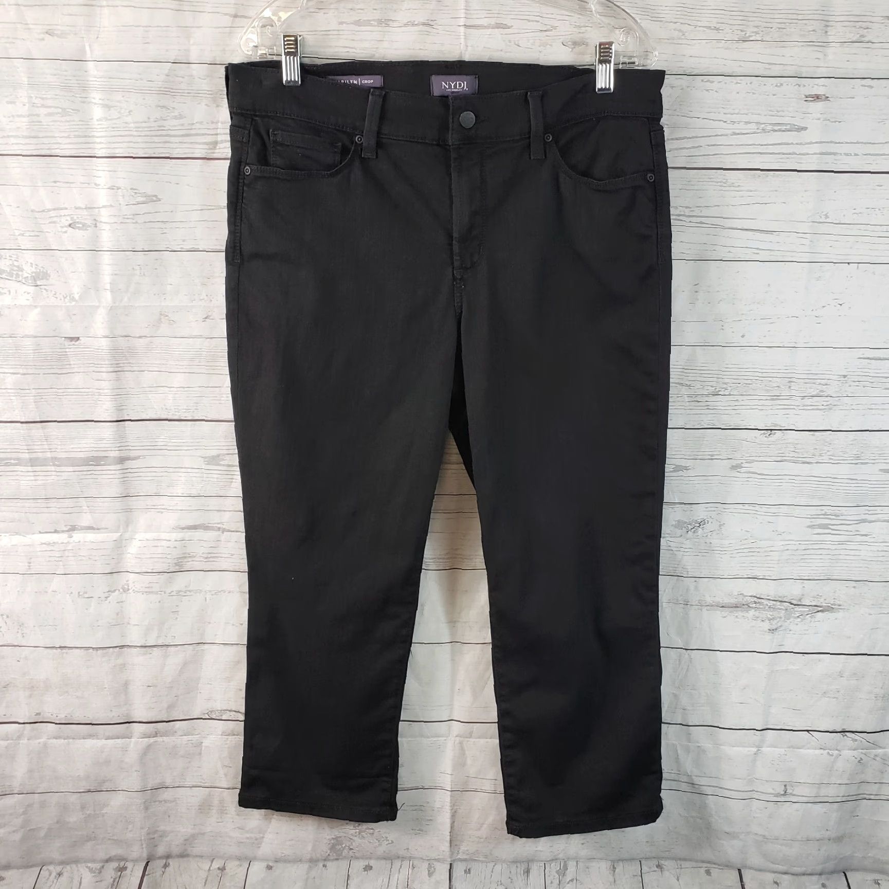 NYDJ NYDJ Womens Marilyn Crop Jeans Sz 10 Solid Black Mid Rise Cotton Blend Jeans Crop Womens 10 Cotton Blend Denim Black NYDJ Size 32" / US 10 / IT 46 - 2 Thumbnail