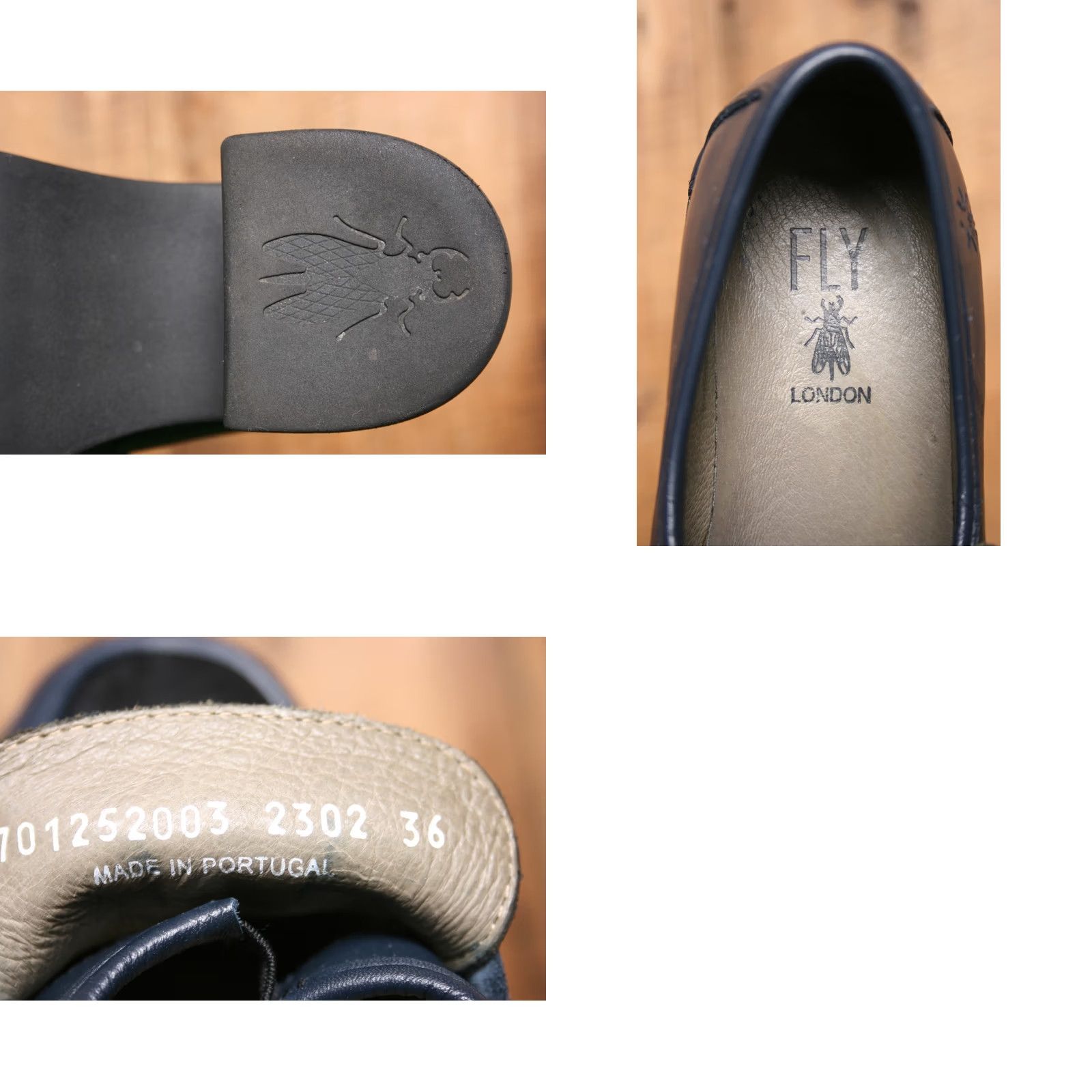 Fly London VINTAGE FLY London Muly Navy/Black Leather 3" Heel Penny Loafer EUR 36 Womens Shoes Size US 5.5 / IT 35.5 - 8 Thumbnail