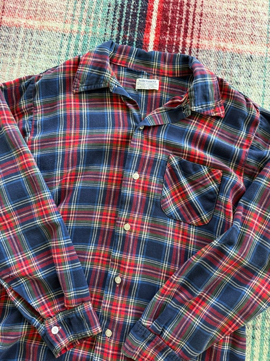Vintage 70s Northway Blue/Red/Green Plaid Flannel L Size US L / EU 52-54 / 3 - 2 Thumbnail