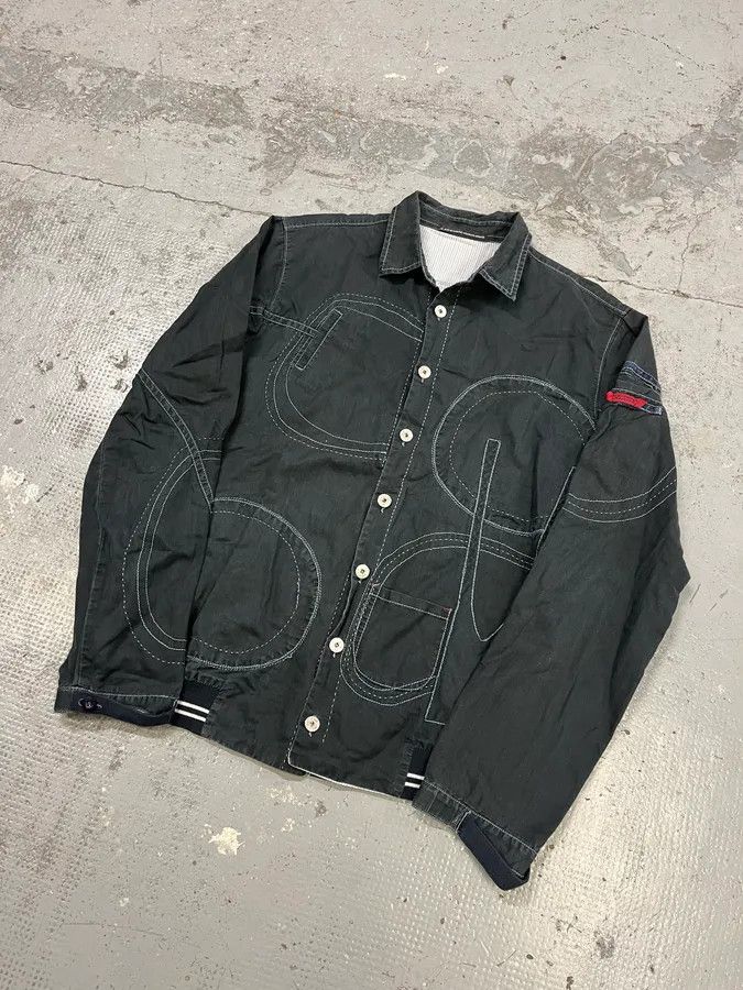 Marithe + Francois Girbaud 2000s Marithé + François Girbaud Contemporary Abstract Black Faded Shirt Jacket Size US M / EU 48-50 / 2 - 4 Thumbnail