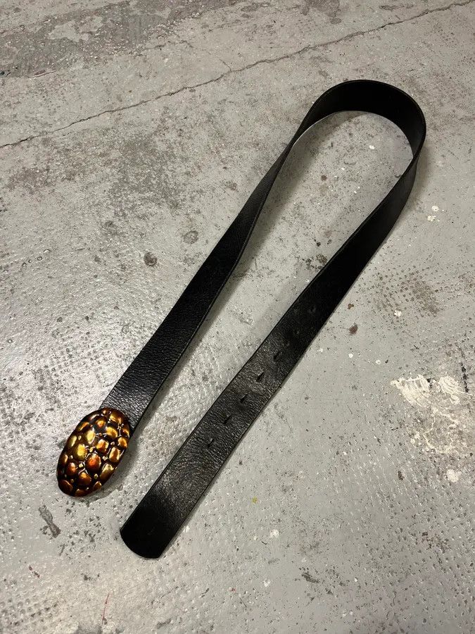 Just Cavalli 2000s Cavalli Turtle Shell Black Leather Belt Size ONE SIZE - 4 Thumbnail