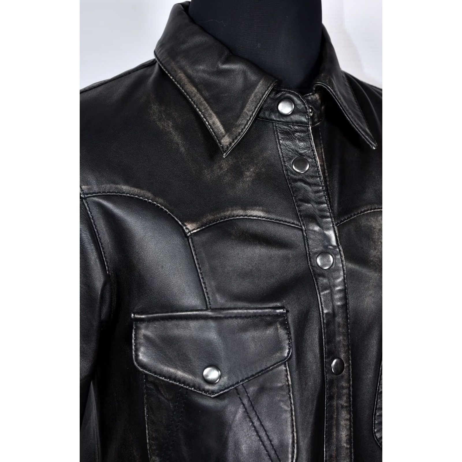 Vintage One Teaspoon Shirt M Black Leather Western Snap Chest 48 cm Length Back 66 cm 25.98 inch Womens Boys Mens Size M / US 6-8 / IT 42-44 - 3 Thumbnail