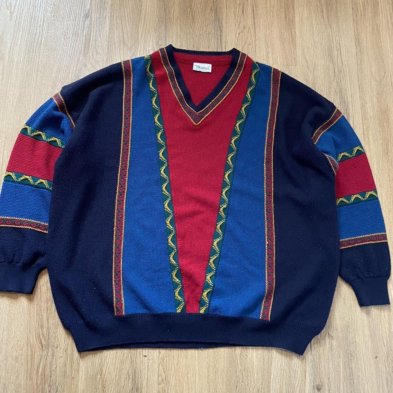 Other Wool Blue and red vintage 90s sweater Size US XXL / EU 58 / 5 - 1 Thumbnail