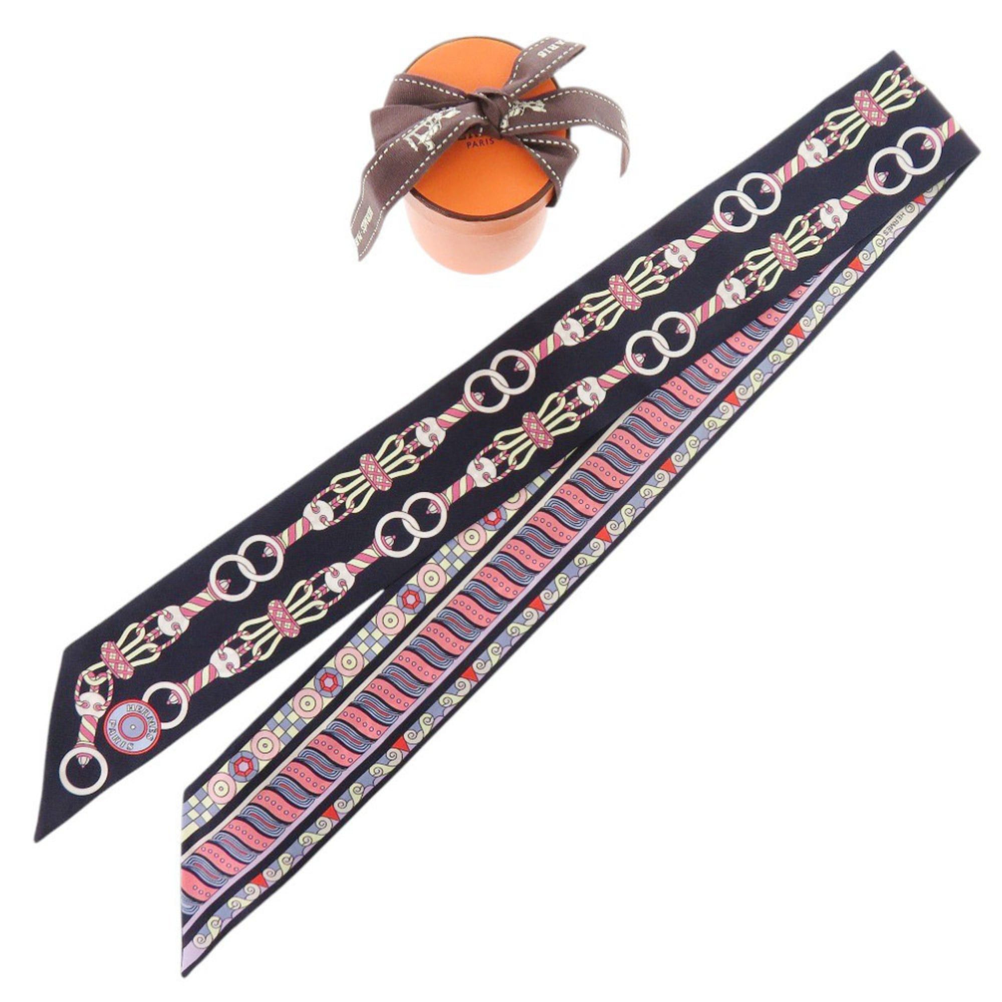 Hermes Like New Hermes Twilly Harnais en Rosace (Rose Window Harness) Silk Navy Scarf/Muffler 0395HERMES Size ONE SIZE - 1 Thumbnail