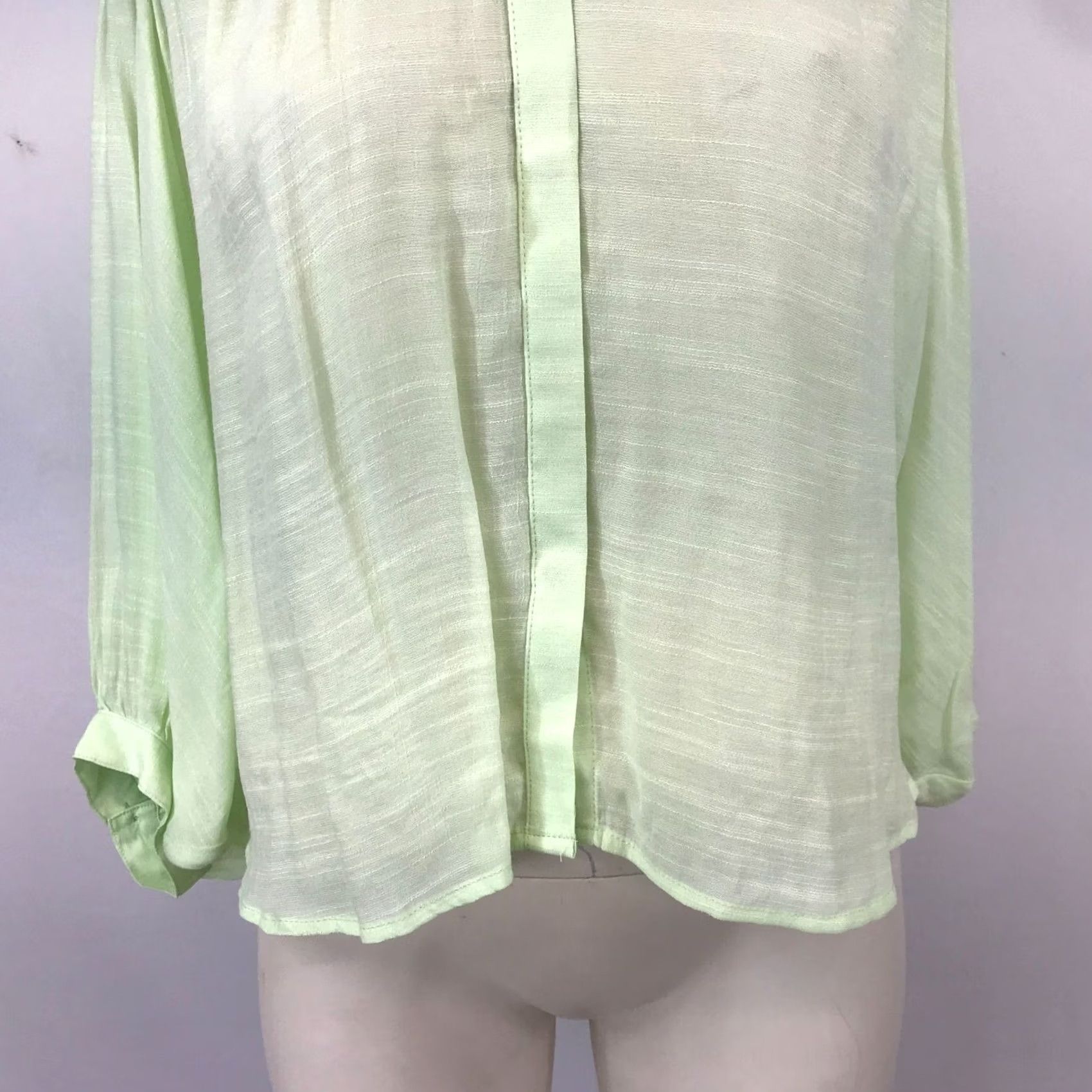 Vintage MAEVE GREEN LONG SLEEVE TOP Collared Button Rayon Blend Womens XS Size XS / US 0-2 / IT 36-38 - 3 Thumbnail