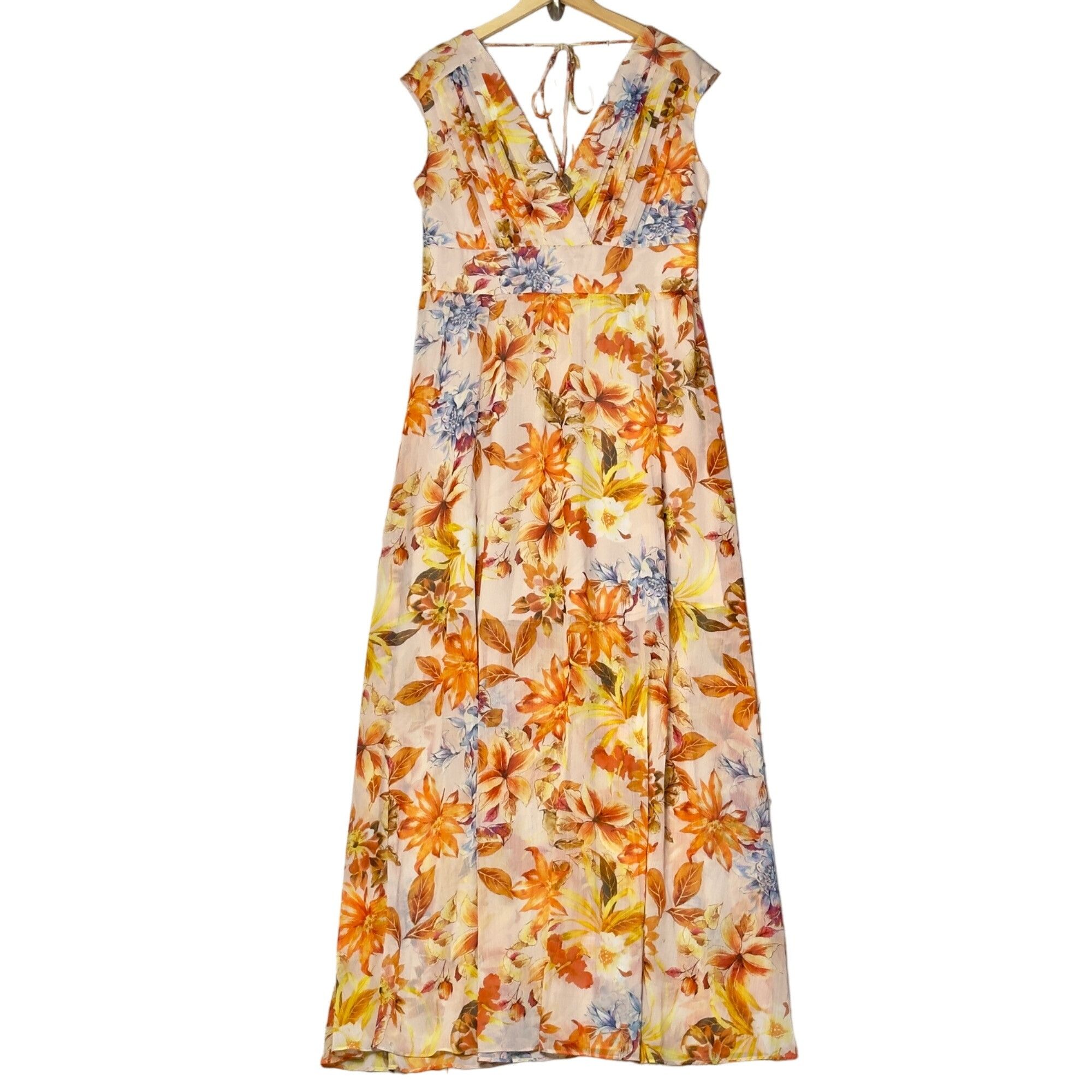 Guess Orange Floral Gilda V-Neck Maxi Dress Size XL NEW!