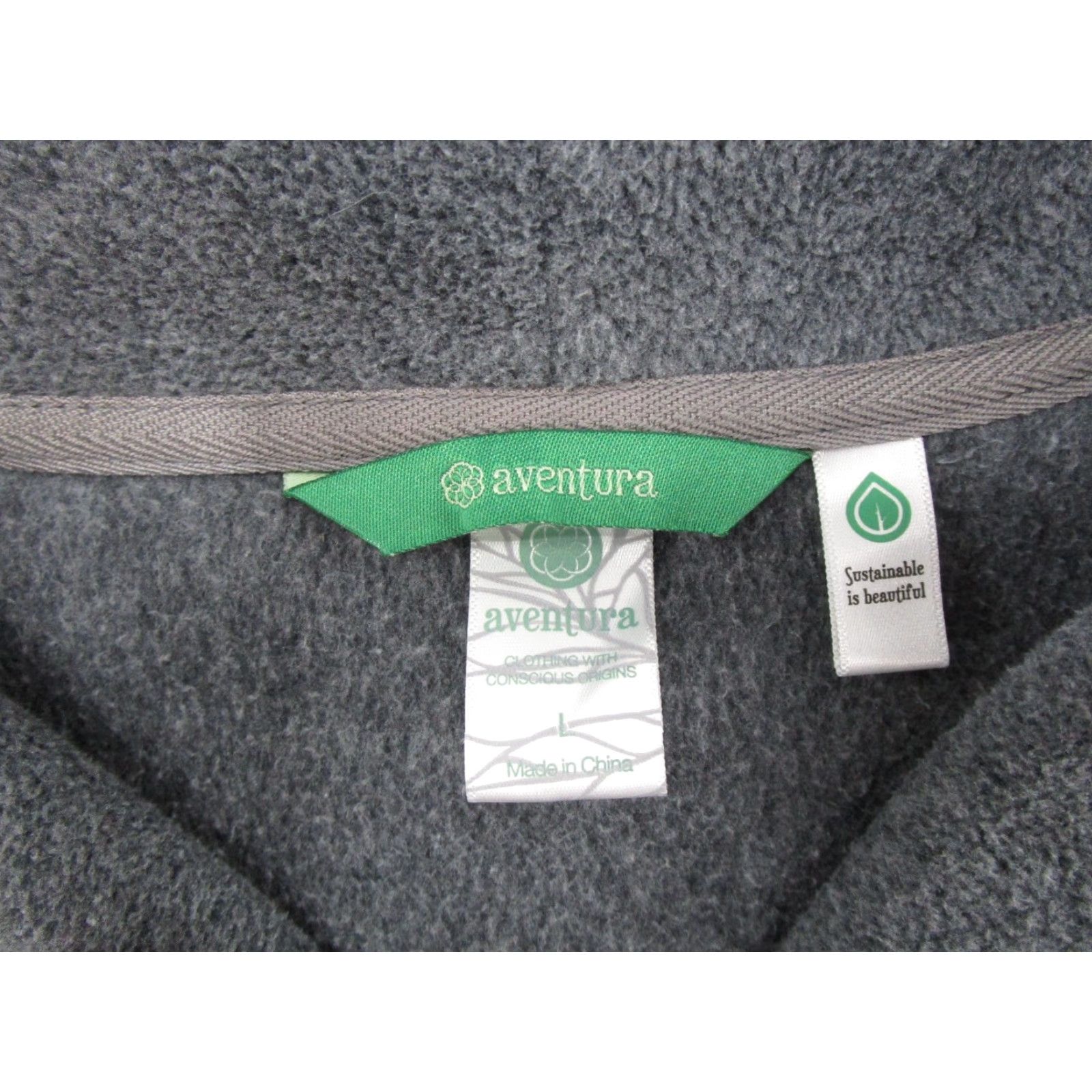 Vintage Aventura Women's Gray Fleece Pullover Collared 1/4 Button Sweater SZ L Recycled Size L / US 10 / IT 46 - 2 Thumbnail