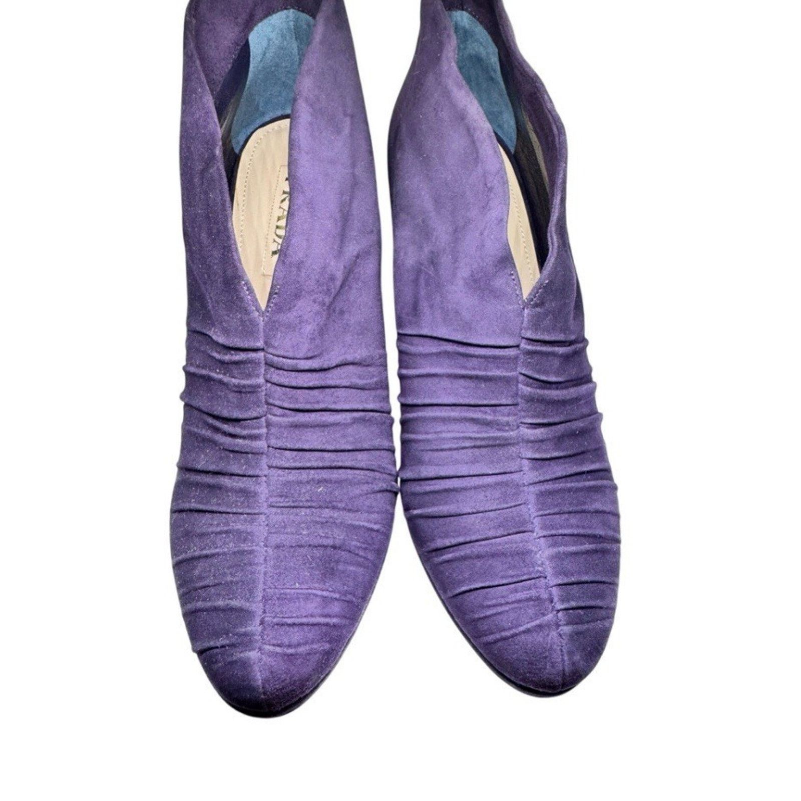 Prada $1295 PRADA PURPLE SUEDE GATHERED SHORT PLATFORM BOOTS 39.5 Size US 8.5 / IT 38.5 - 4 Thumbnail