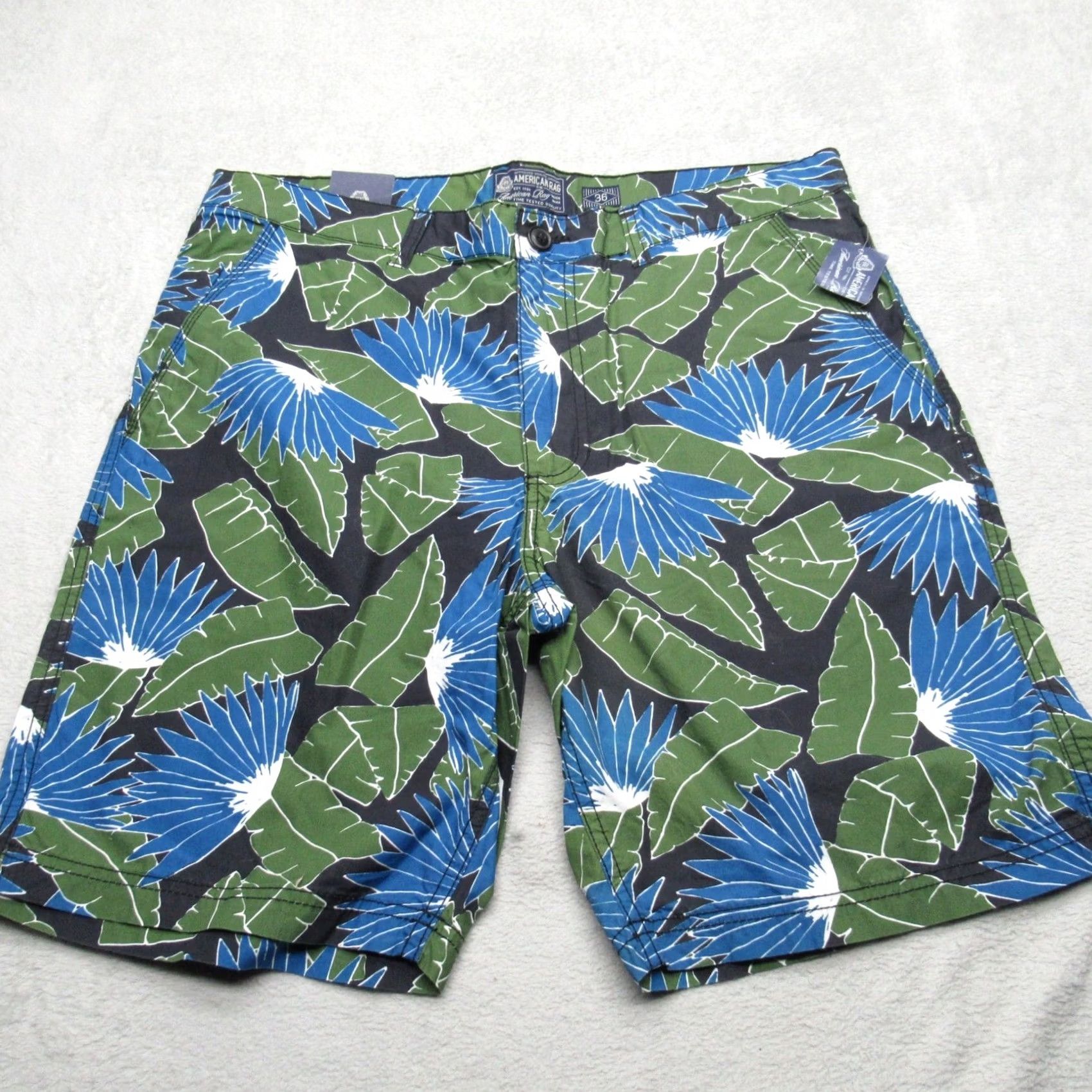 Vintage Board Shorts Mens 38 Green Blue Tropical Floral Slim Fit Above Knee NWT Size US 38 / EU 54 - 2 Thumbnail