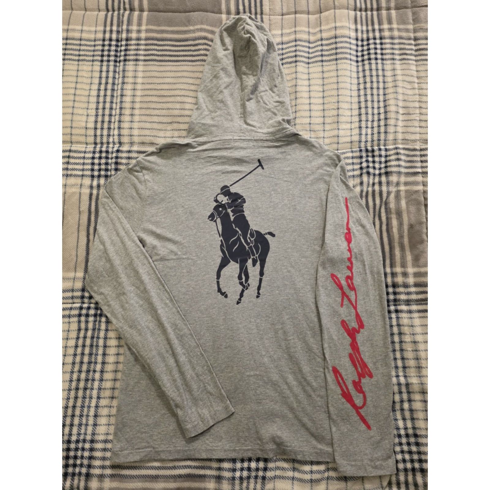 Polo Ralph Lauren VINTAGE Polo Ralph Lauren Logo Jersey Hoodie T Shirt Double Sided Lightweight Gray Small Size US S / EU 44-46 / 1 - 2 Thumbnail