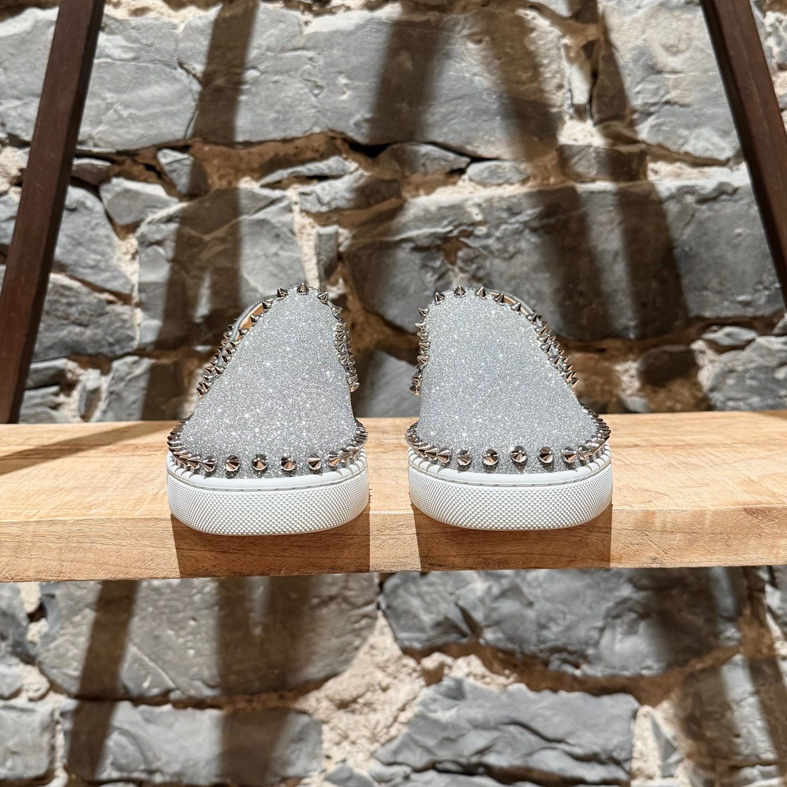 Christian Louboutin Christian Louboutin Silver Glitter Pik Boat Slip-on Sneakers Size US 6 / IT 36 - 2 Thumbnail