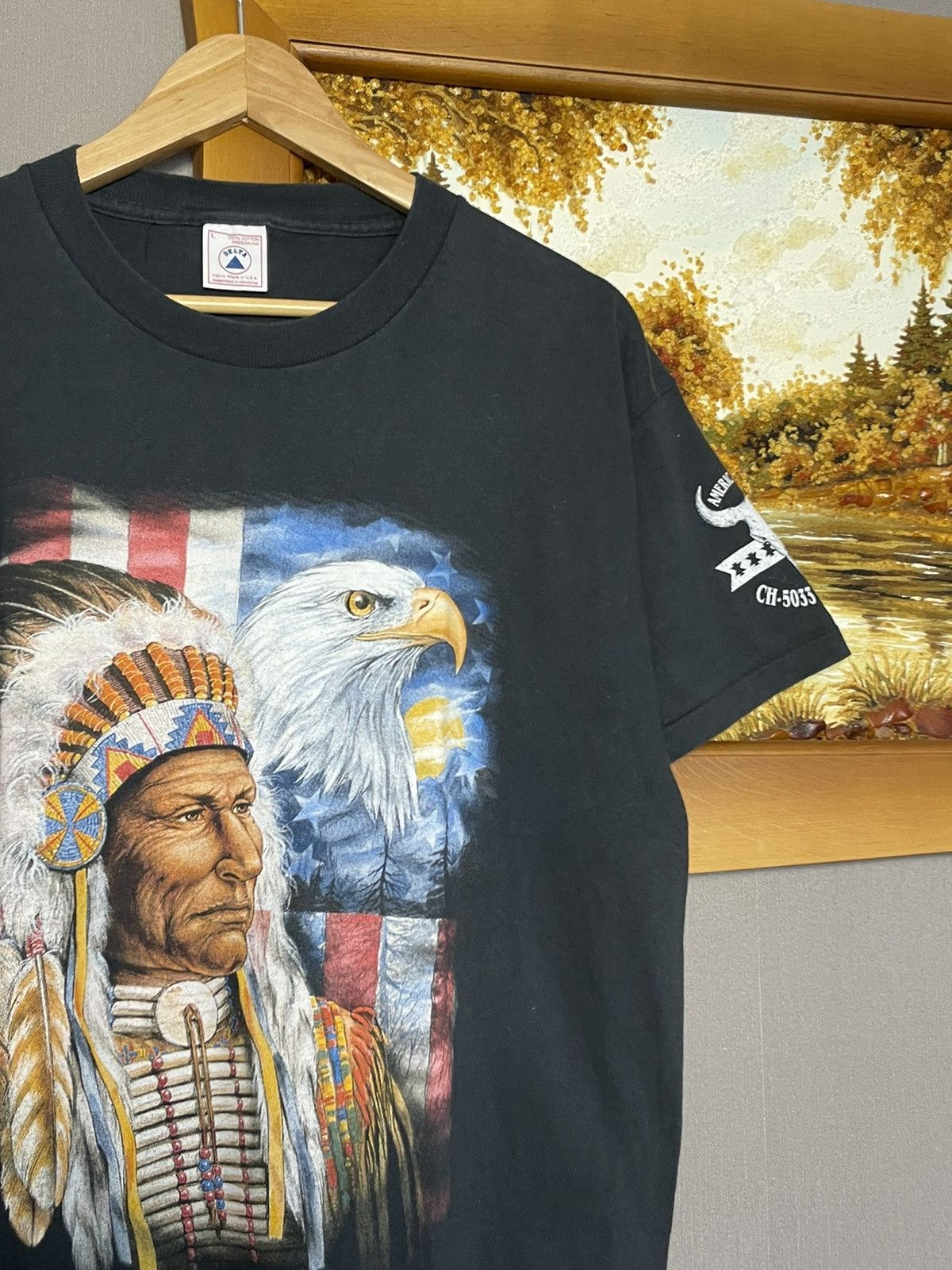 Band Tees × Vintage Vintage Single Stitch Native American Eagle Indian T-shirt Size US L / EU 52-54 / 3 - 5 Thumbnail
