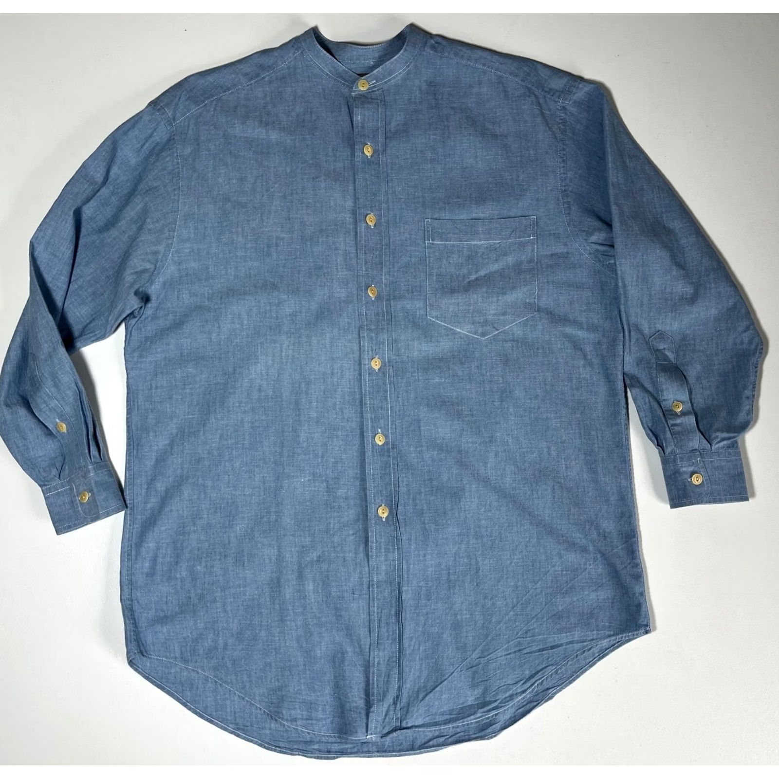 Ralph Lauren VINTAGE Ralph Lauren Country Shirt Mens 90s Long Sleeve Blue Cotton Chambray Large Size US L / EU 52-54 / 3 - 3 Thumbnail