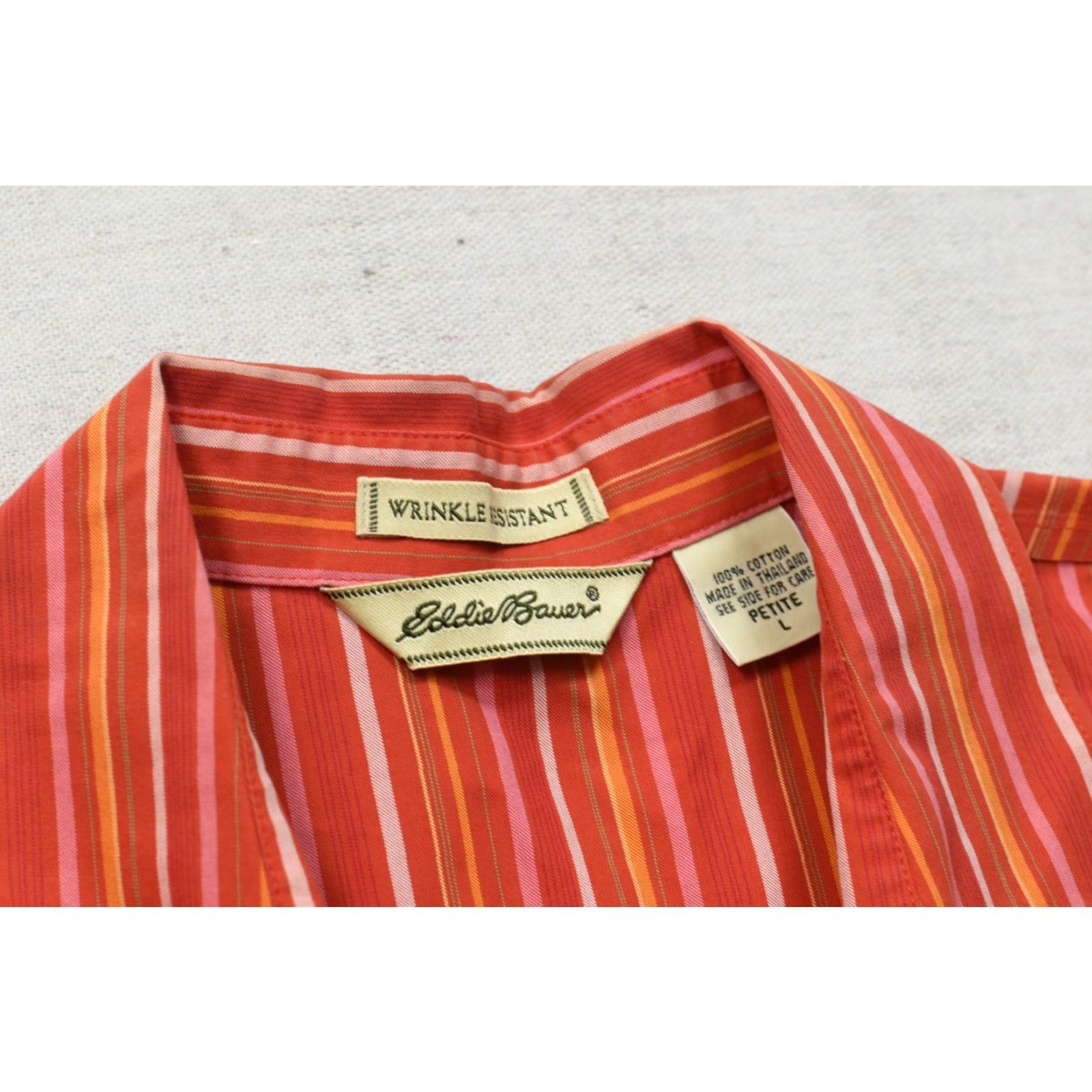 Eddie Bauer Eddie Bauer Shirt Button-Up Orange Striped Wrinkle Resistant Women Large Petite Button Up Shirt Size L / US 10 / IT 46 - 8 Thumbnail