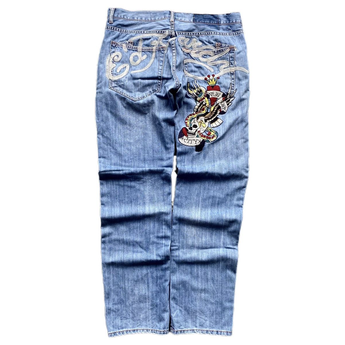Ed Hardy ripped Y2K Embroidered denim 